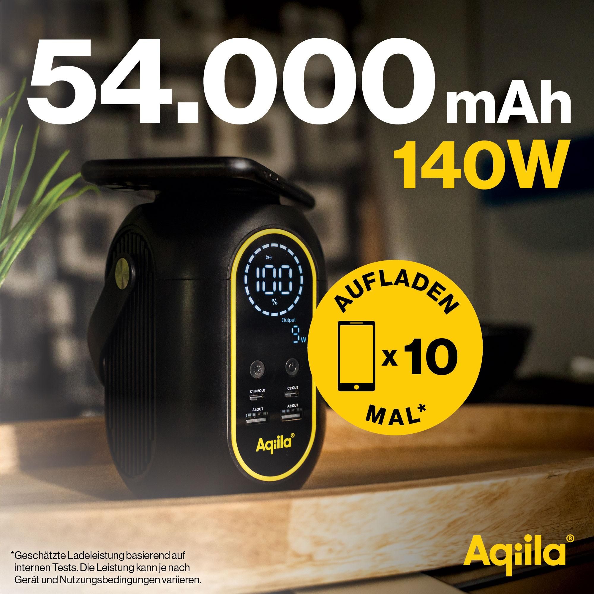 Stromgenerator, Ionenbatterie, Kapazität 54.000 mAh, 1000 W Anzeige, Aqila Marke
