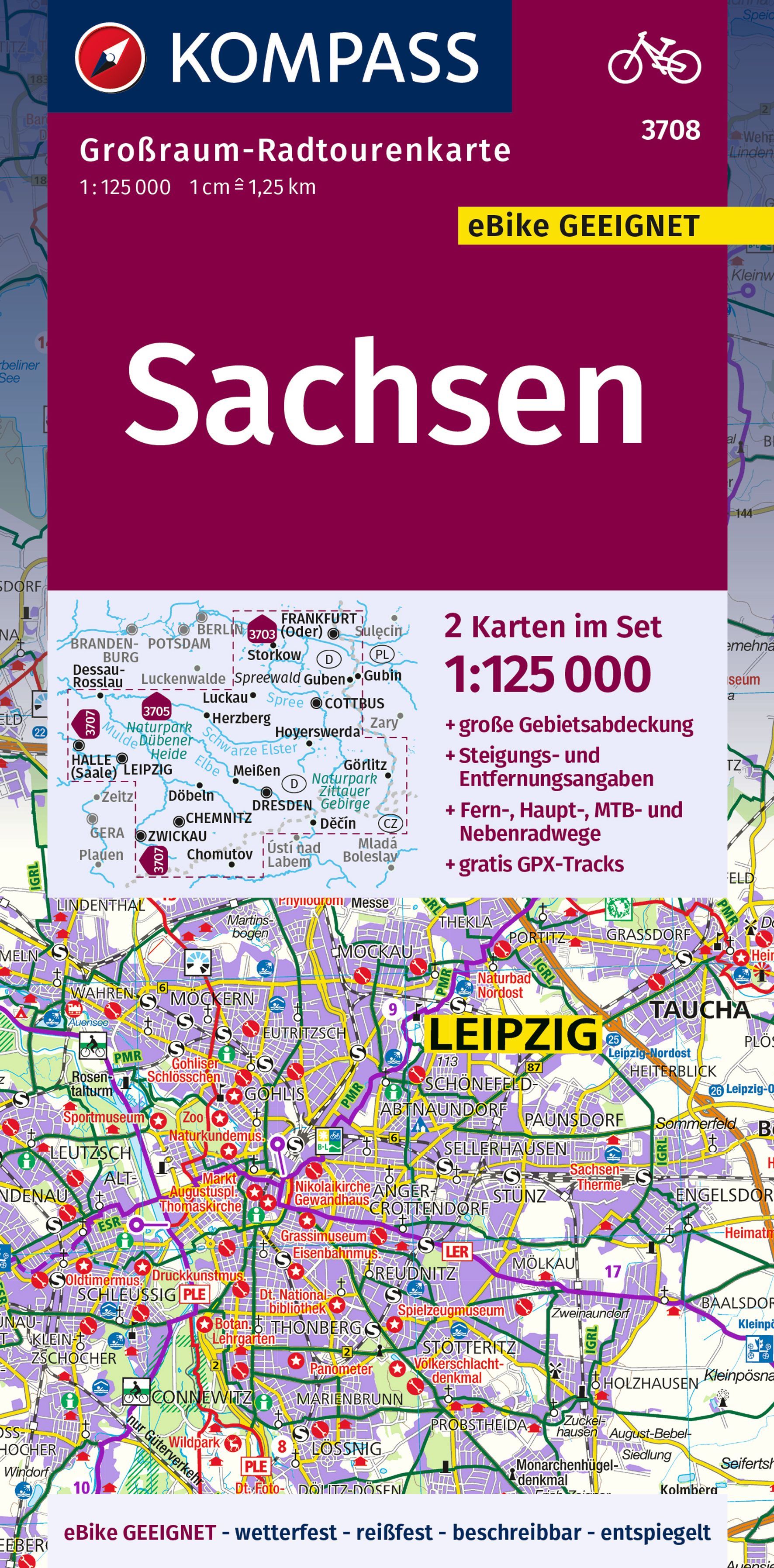 9783991216445 KOMPASS Großraum-Radtourenkarte Sachsen, Landkarte