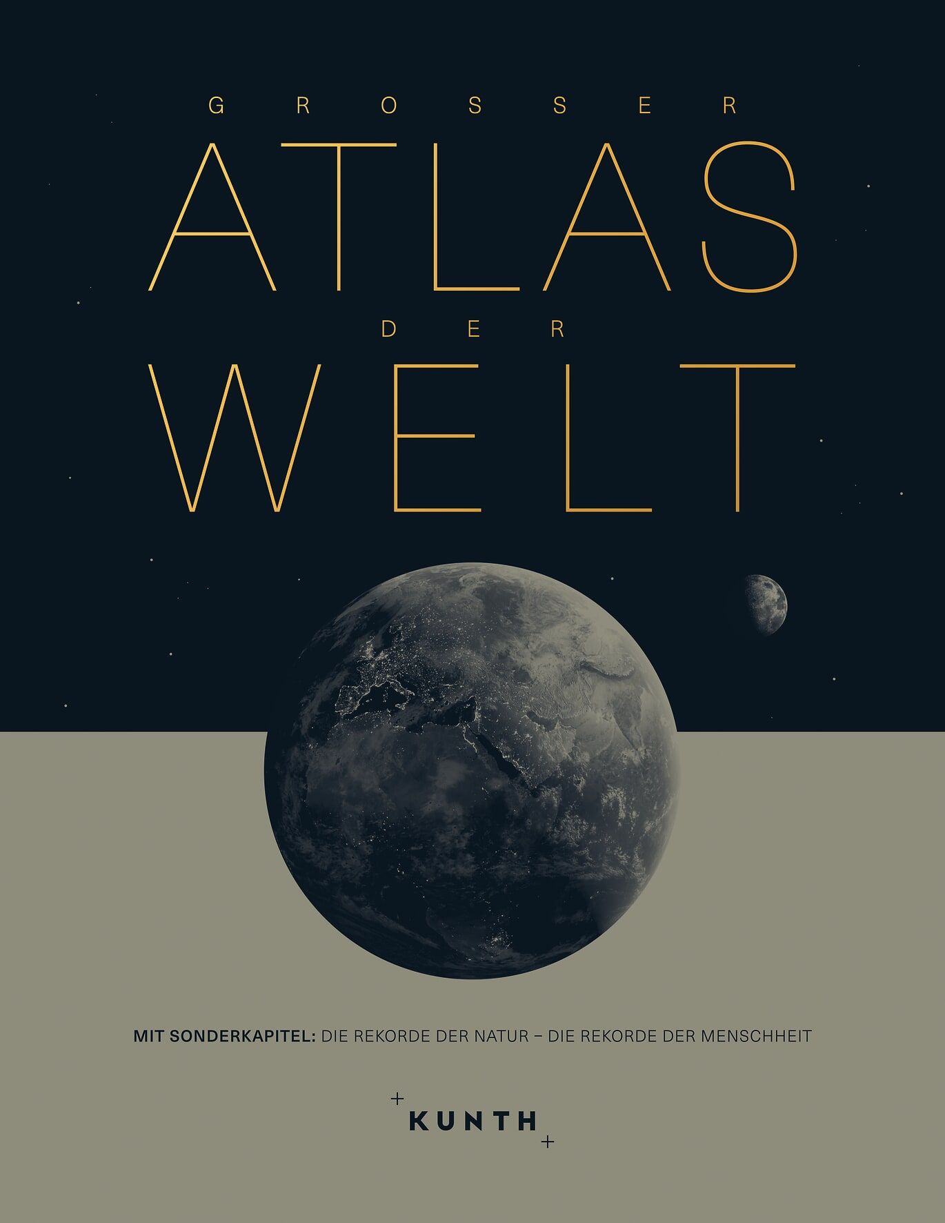 Weltatlas, Buchcover, Erde, Weltraum, Goldene Schrift