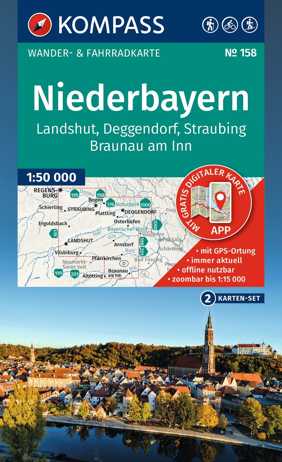 Wanderkarte, Fahrradkarte, Niederbayern, Maßstab 1:50.000, 2-Karten-Set