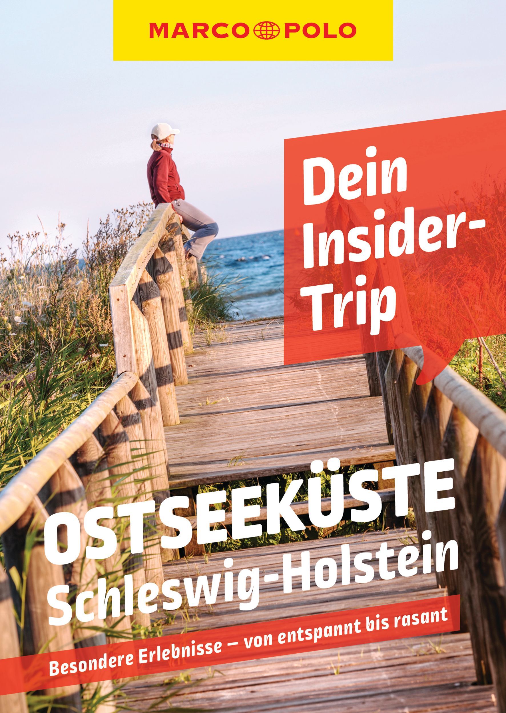 9783829747769 MP Dein Insider-Trip Ostseeküste Schleswig-Holst., Cover Treppe führt zu einem Mann mit Meer im Hintergrund