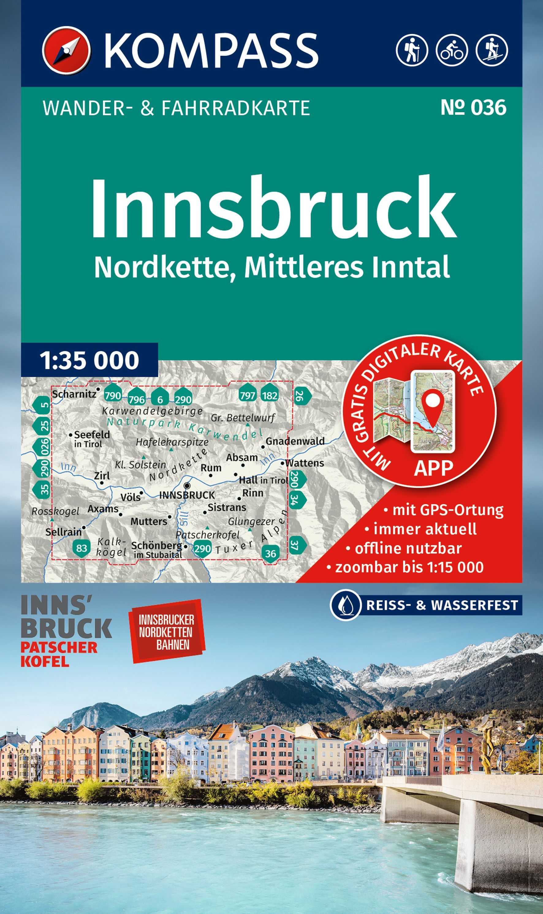 KOMPASS Wanderkarte 036 Innsbruck, Nordkette Werbung, Plakat