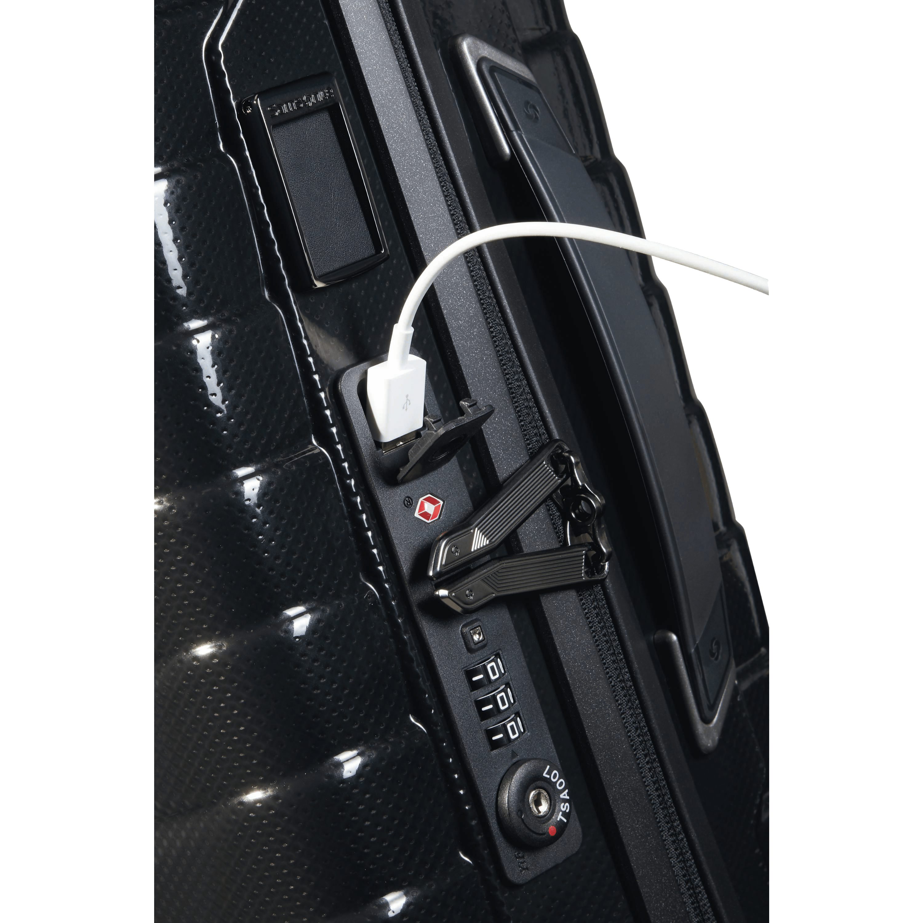 Samsonite Proxis Spinner Ansicht USB Port