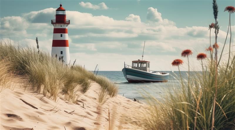 Stand, Schiff, Meer, Transport, Leuchtturm, Sonne