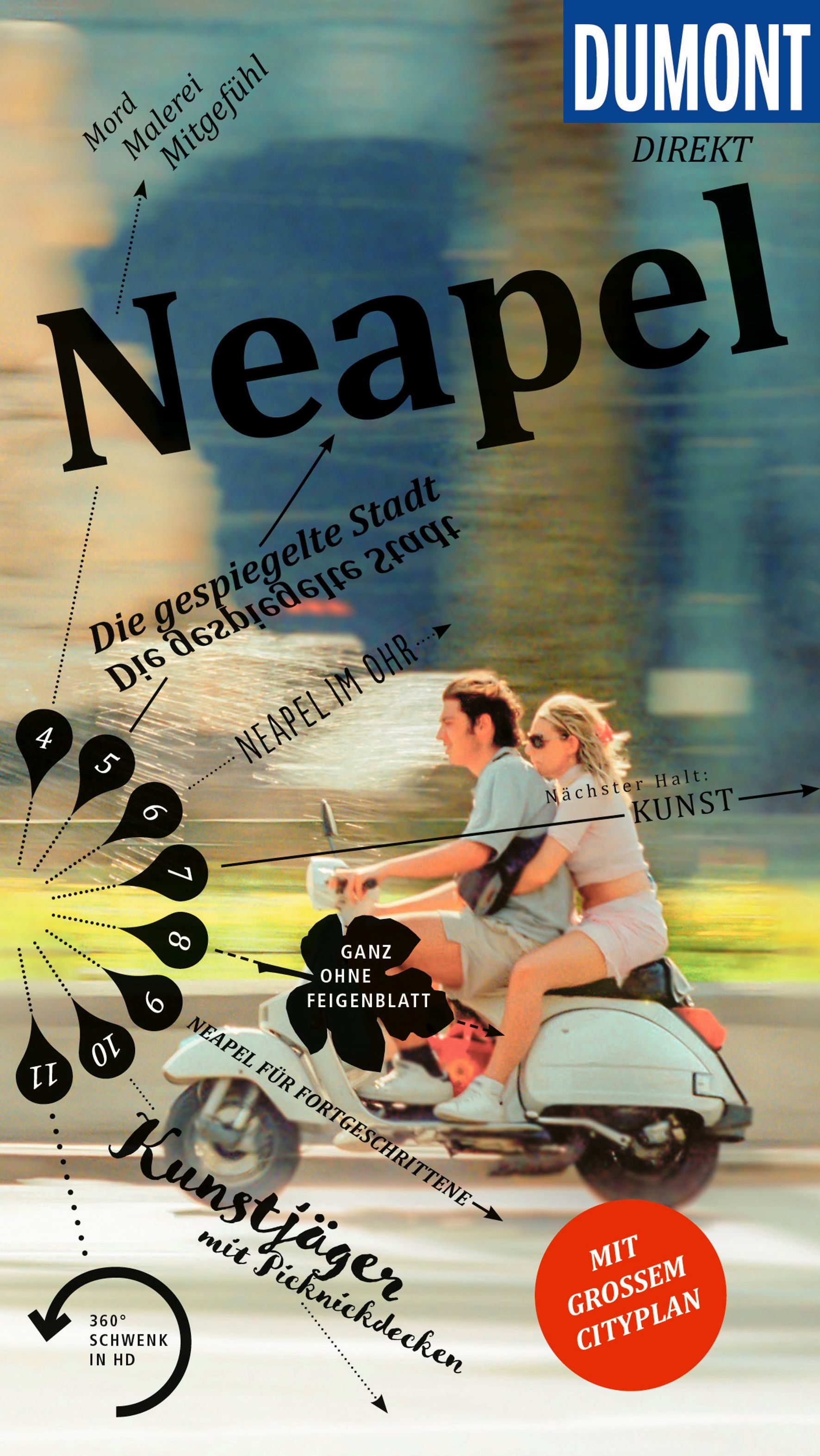 DUMONT direkt Reiseführer Neapel Cover, Motorrad, Person, Roller, Werbung, Plakat