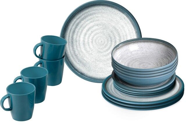 Geschirrset, Teller, Tasse, Becher, Teal