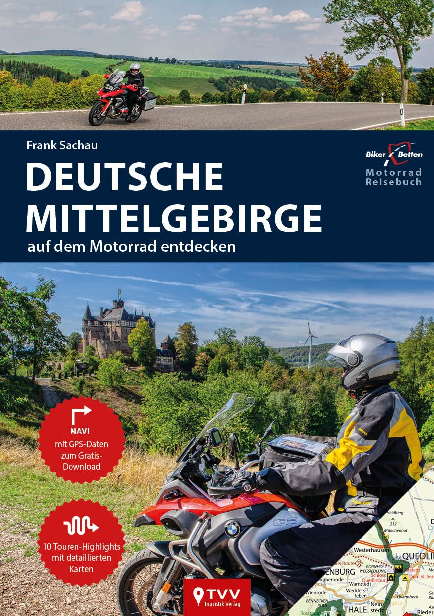 Motorrad Reiseführer Deutsches Mittelgebirge Werbung, Person, Helm, Motorrad, Schutzhelm
