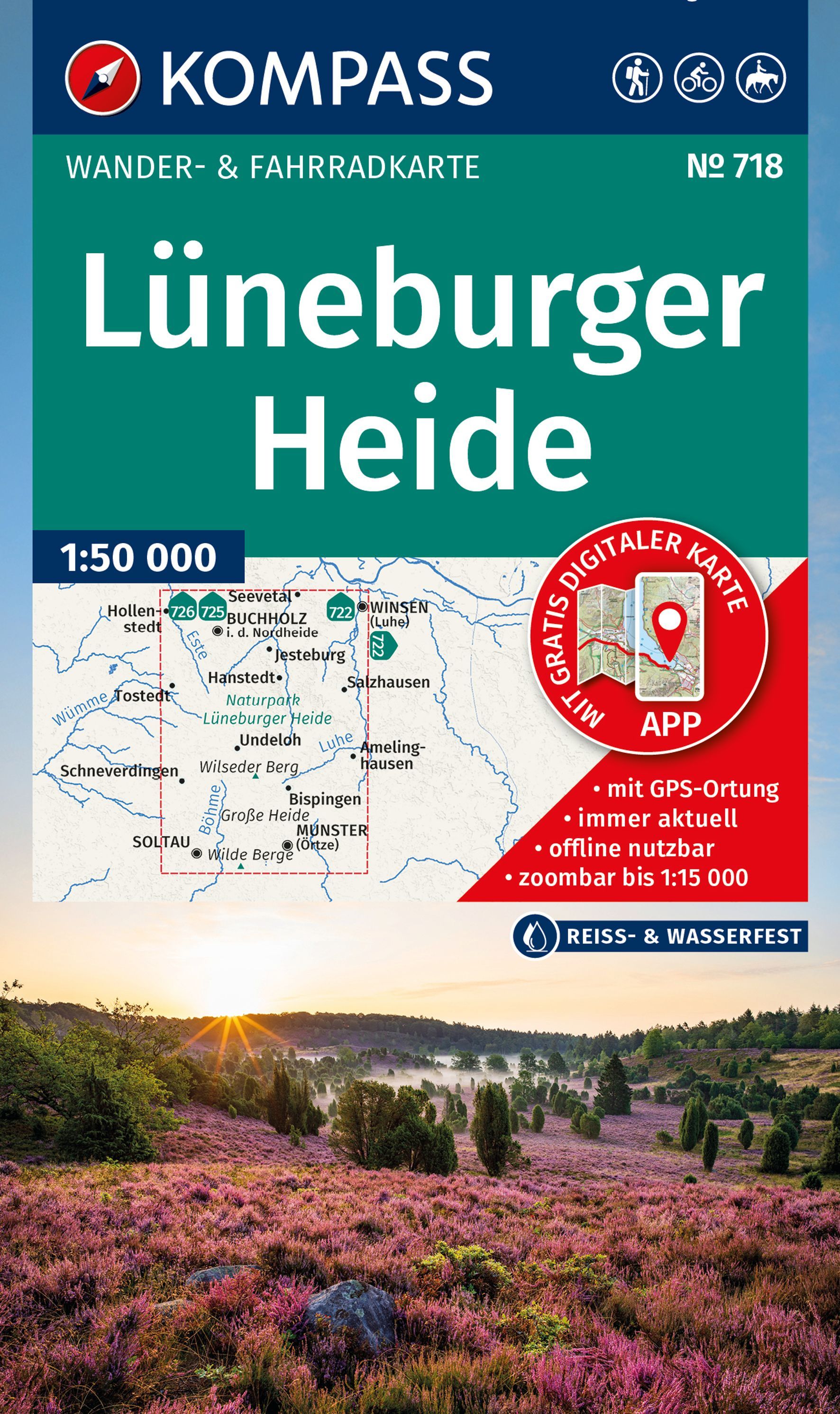 Wanderkarte, Lüneburger Heide, Landkarte, App-Grid, Naturlandschaft
