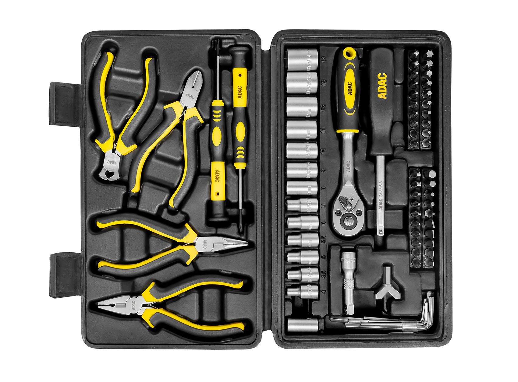 werkzeugset, zangen, schraubendreher, bits, rollenhalterung