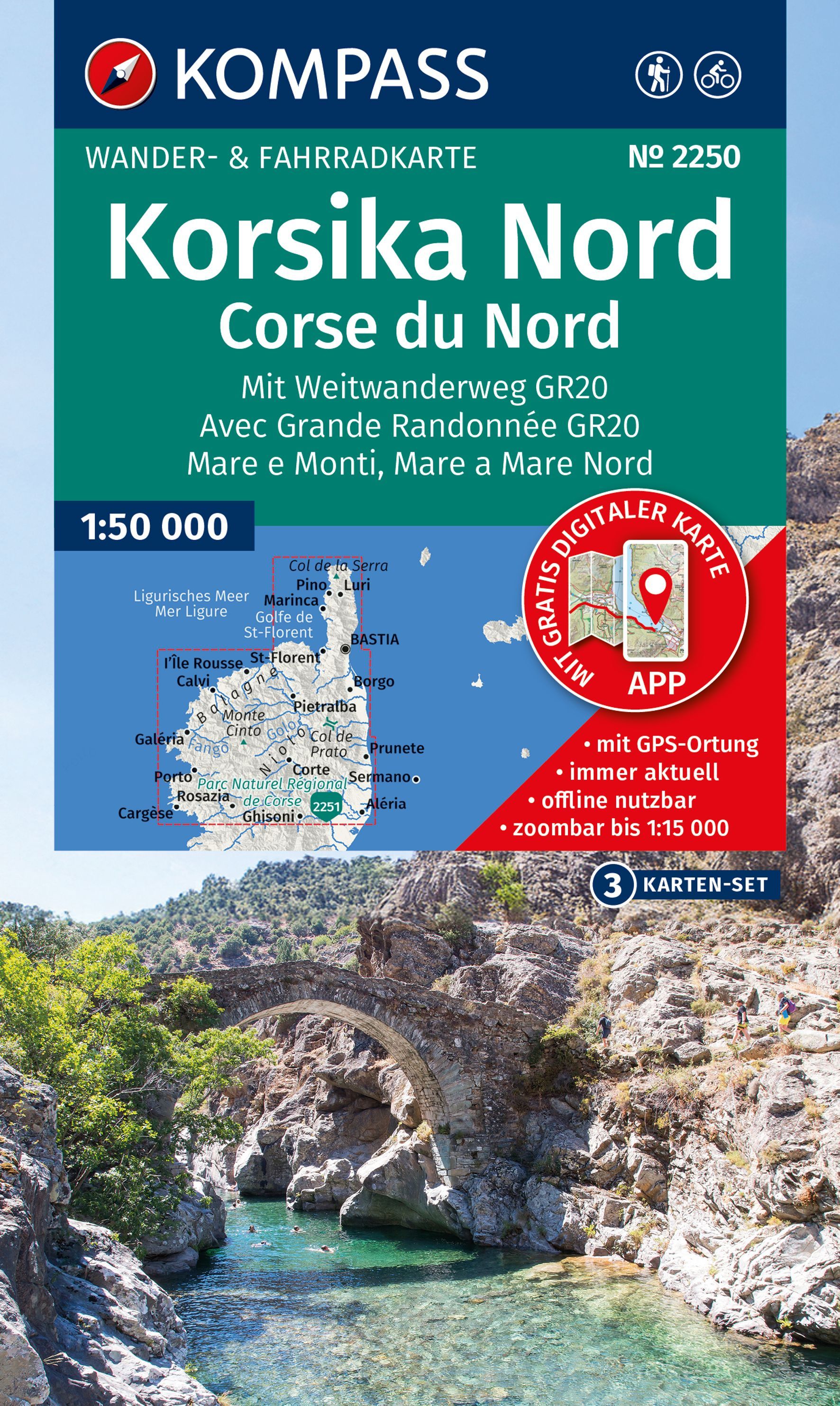 KOMPASS Wanderkarten-Set 2250 Korsika Nord Werbung, Plakat, Natur, Draußen, Meer