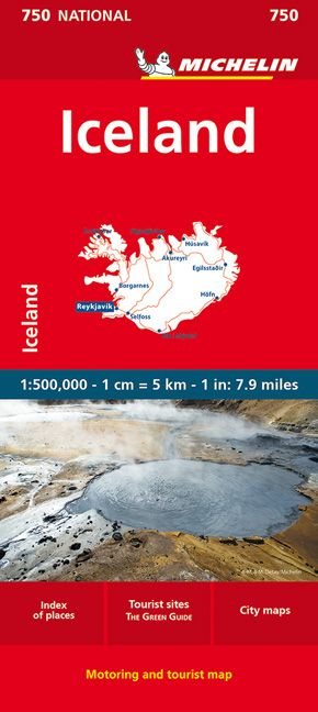9782067211902 Michelin Nationalkarte Island, Cover rot mit heißer Quelle in der Mitte, darüber eine Landkarte