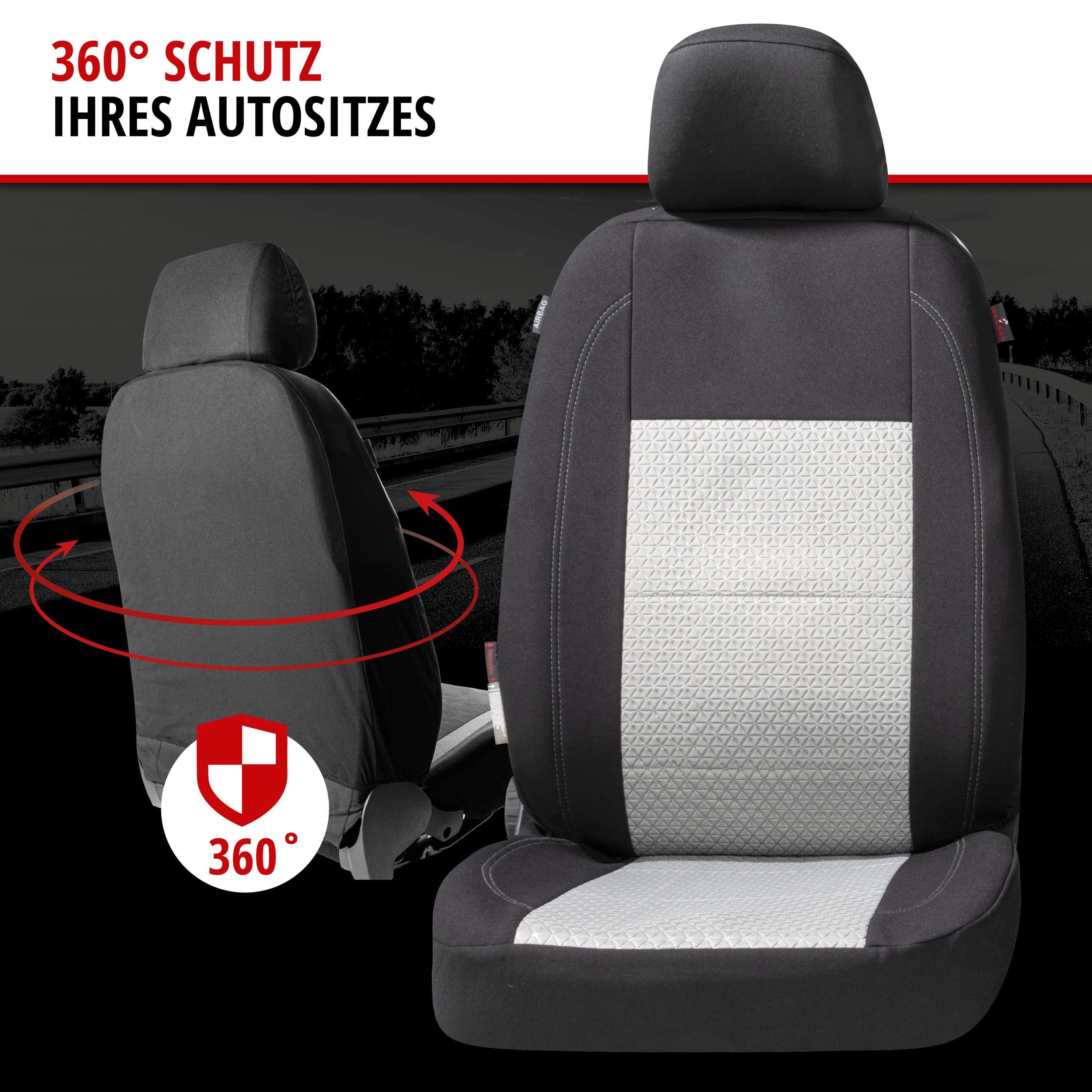 Vorderseite und Rückseite Sitzbezug Autositz, schwarz, weiß 