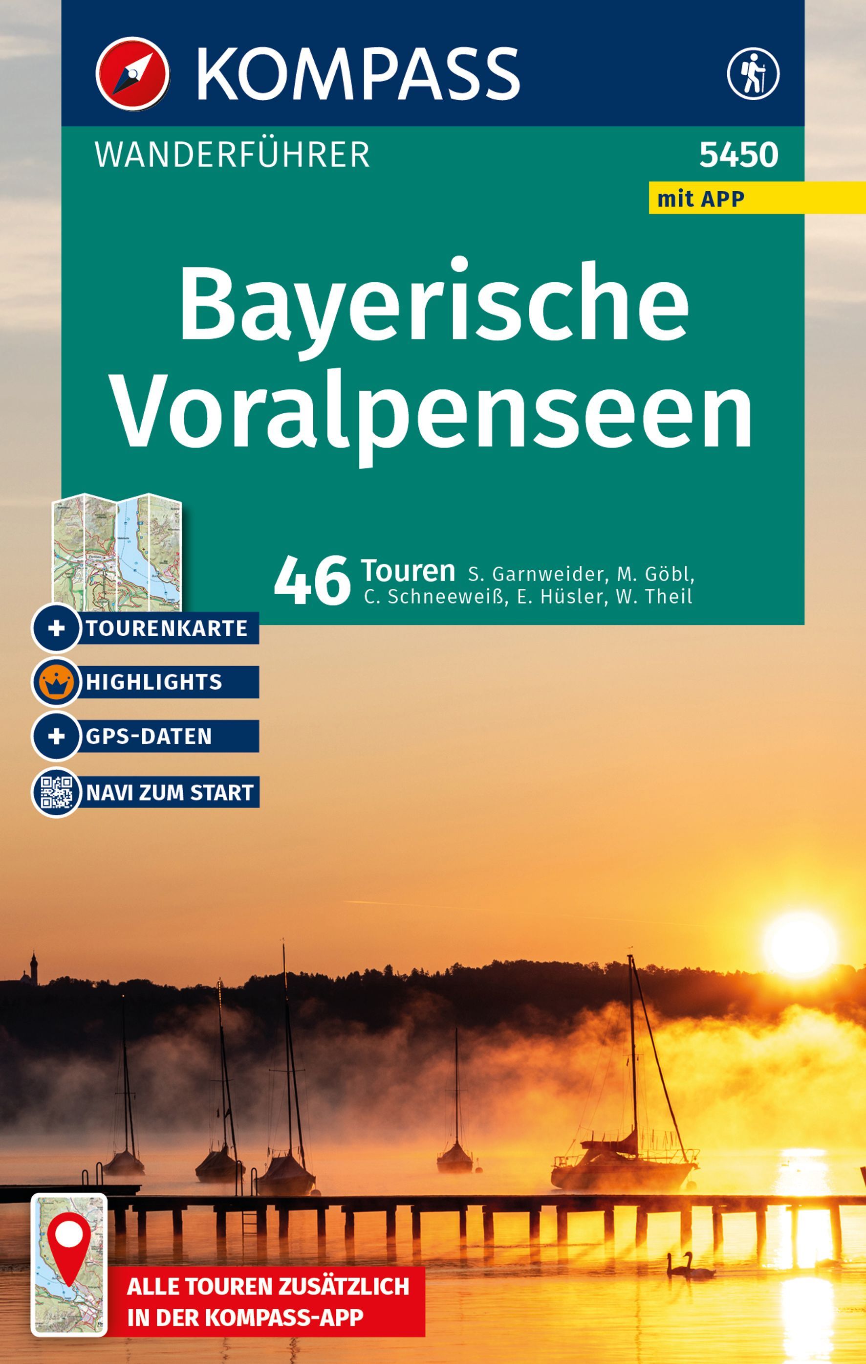 KOMPASS Wanderführer Bayerische Voralpenseen Cover Werbung, Plakat, Uferpromenade, Boot, Seebrücke