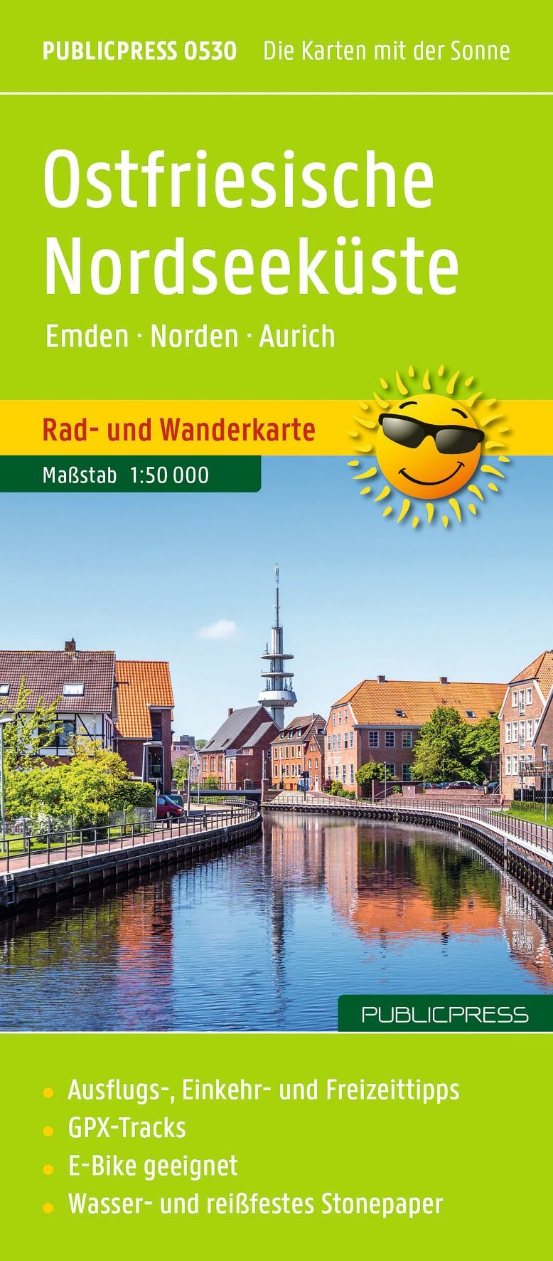 Karte, Rad- und Wanderkarte, Ostfriesische Nordseeküste, Emden, Aurich