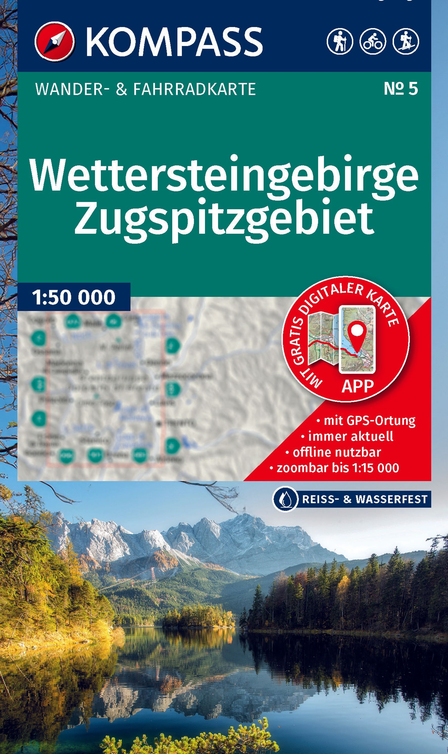 KOMPASS Wanderkarte 5 Wettersteingebirge, 1:50.000 Werbung, Plakat, Draußen, Natur