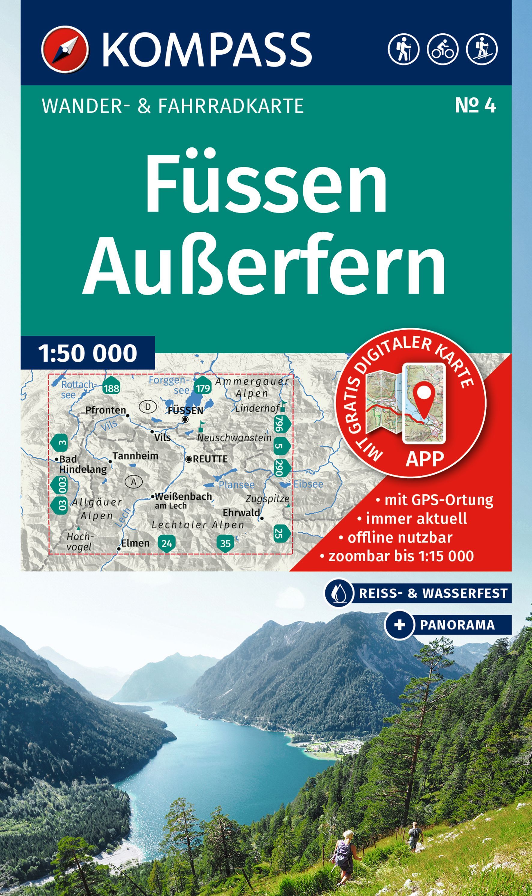 KOMPASS Wanderkarte 4 Füssen, Außerfern 1:50.000 Werbung, Plakat, Person, Draußen