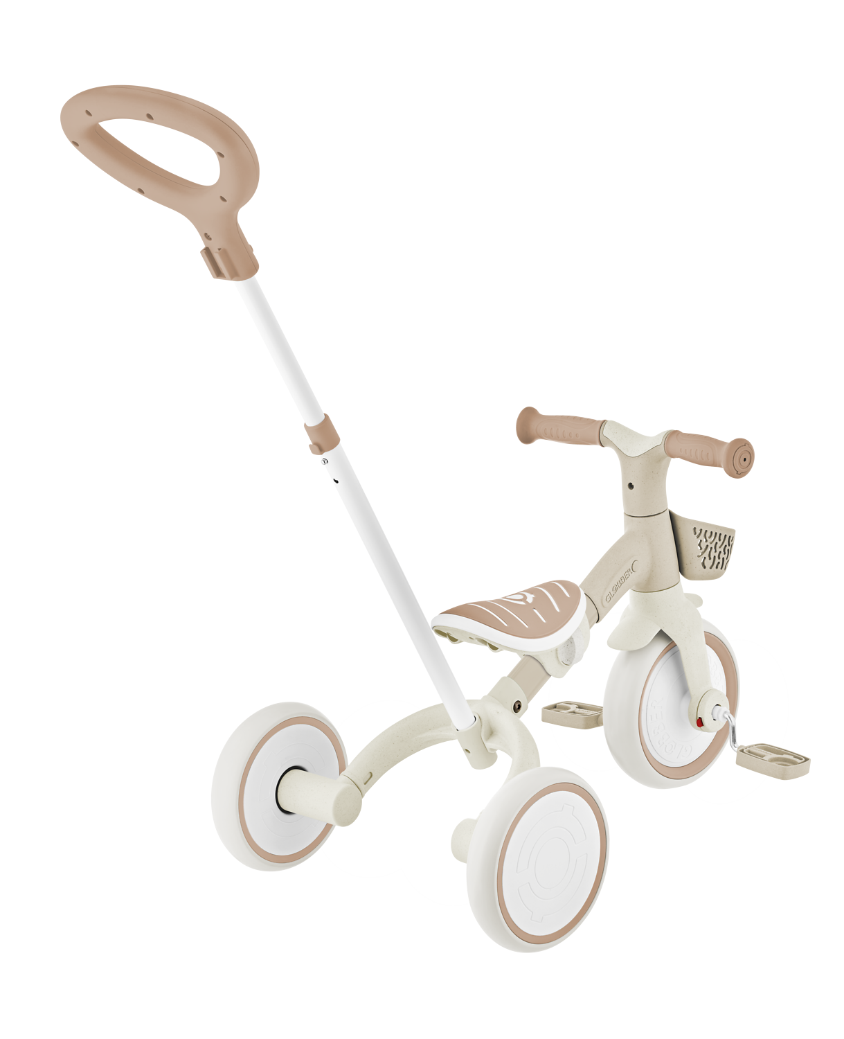 Kinderwagen, Stepper, Dreirad, Holzoptik, Beige