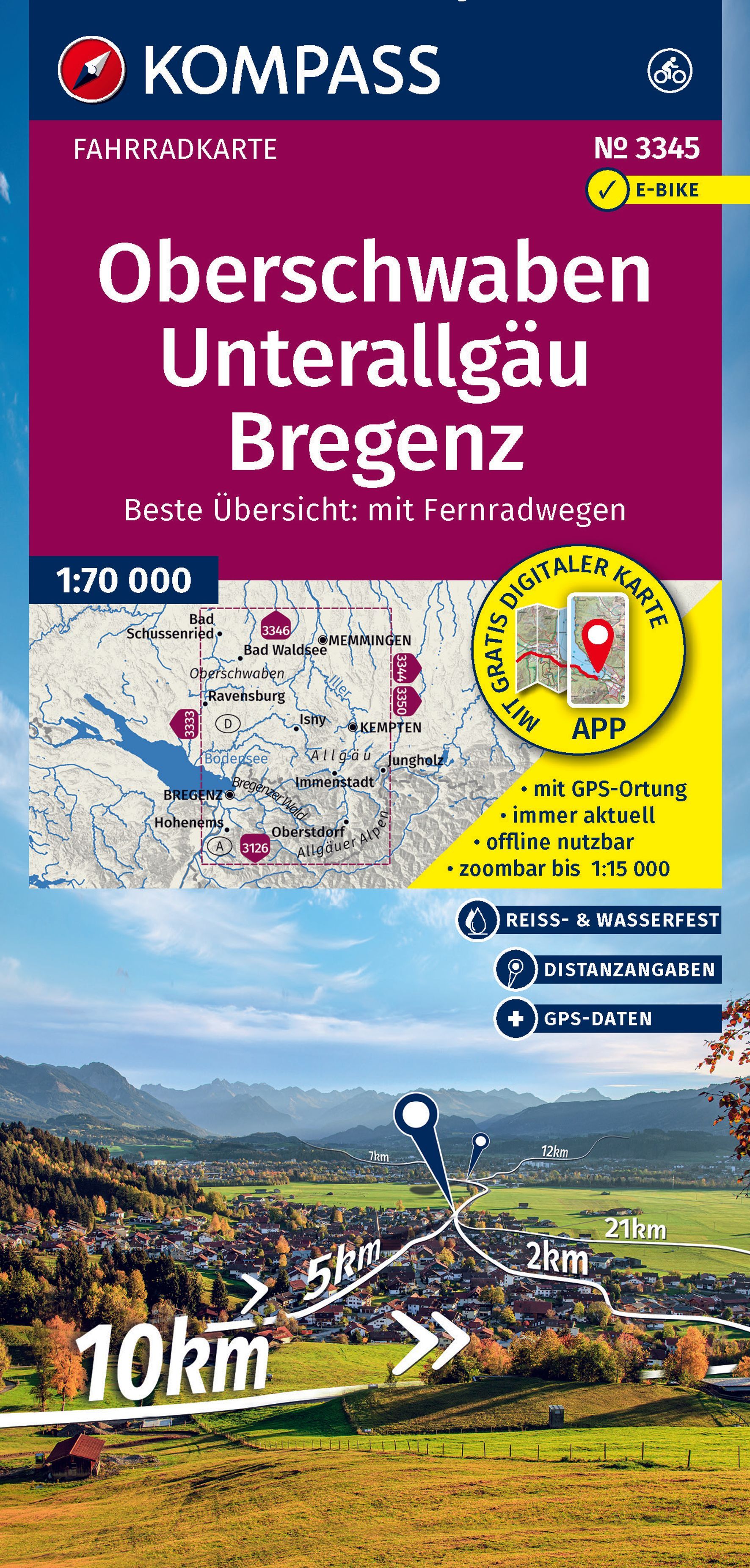 KOMPASS Fahrradkarte 3345 Oberschwaben,Unterallgäu Werbung, Plakat