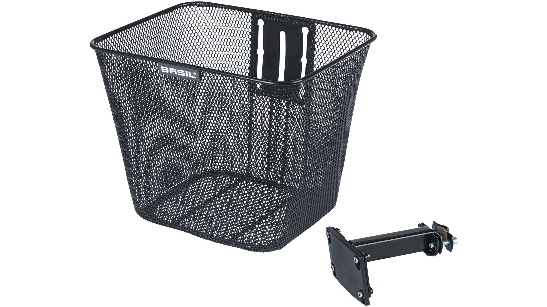 Netzgurt  ???, bicycle basket, mesh basket, mounting arm, black