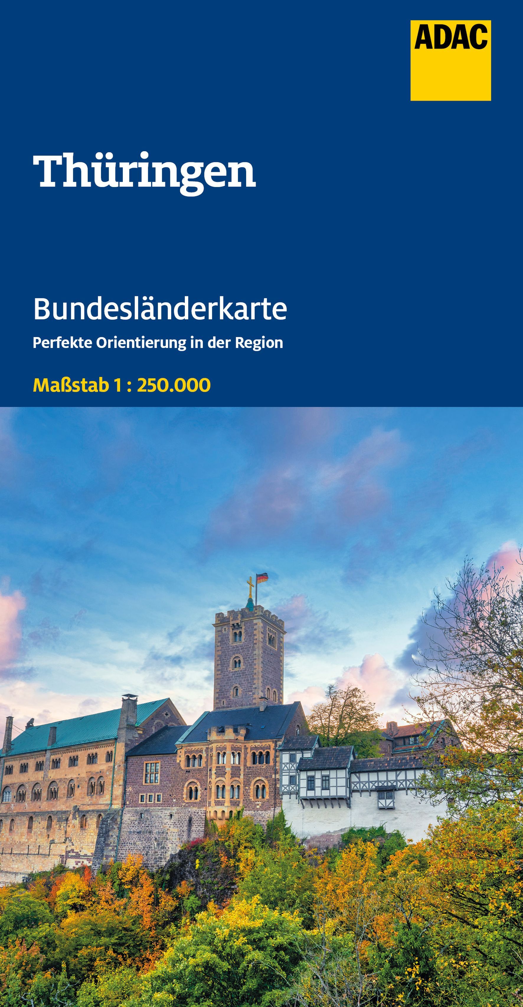 ADAC Bundesländerkarte Thüringen 1:250.000 Cover ADAC Bundesländerkarte Thüringen. Gebäude, Schloss, Festung, Werbung, Plakat