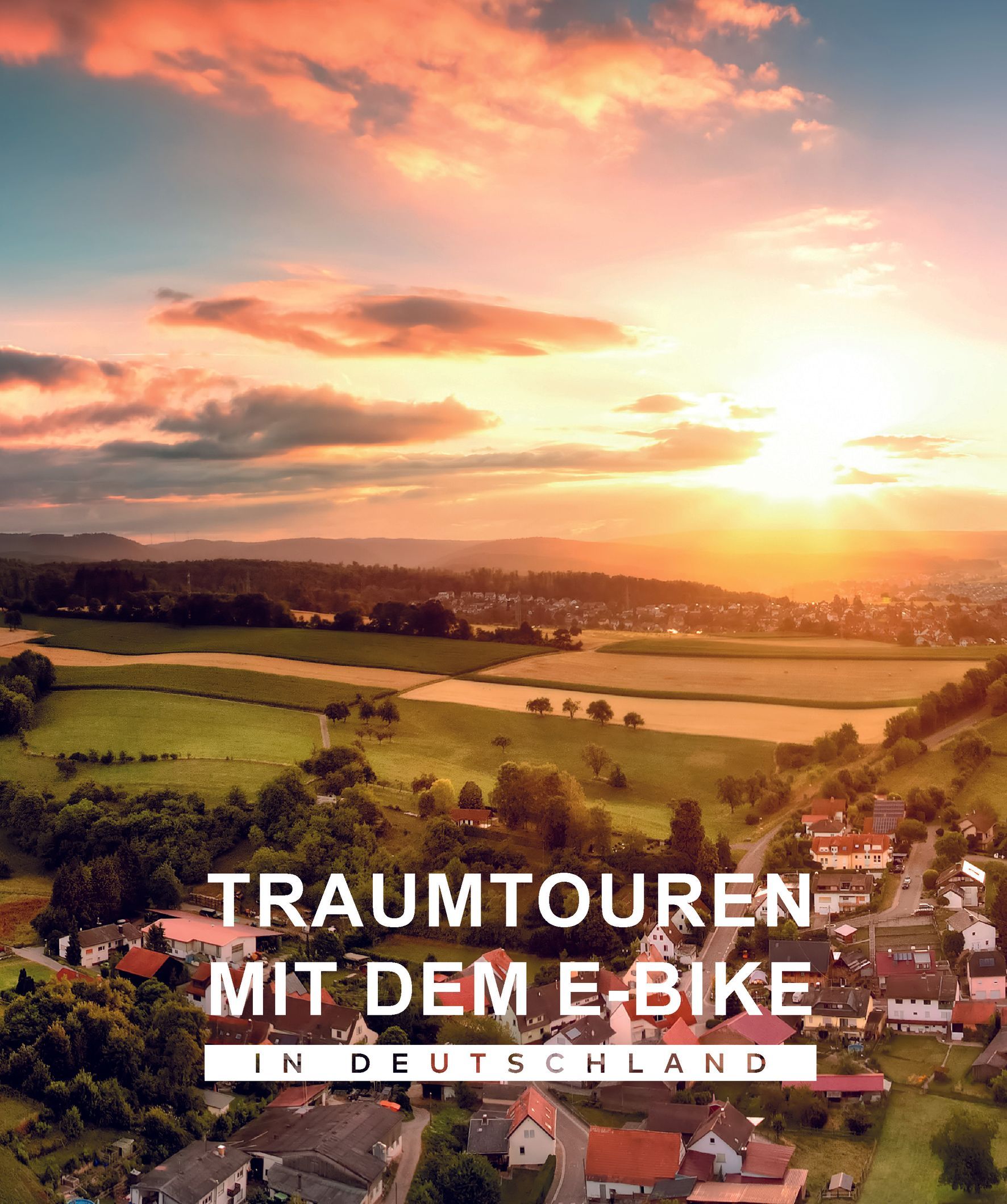 Elektrisches Fahrrad, E-Bike, Tourismus, Sonnenuntergang, Luftaufnahme