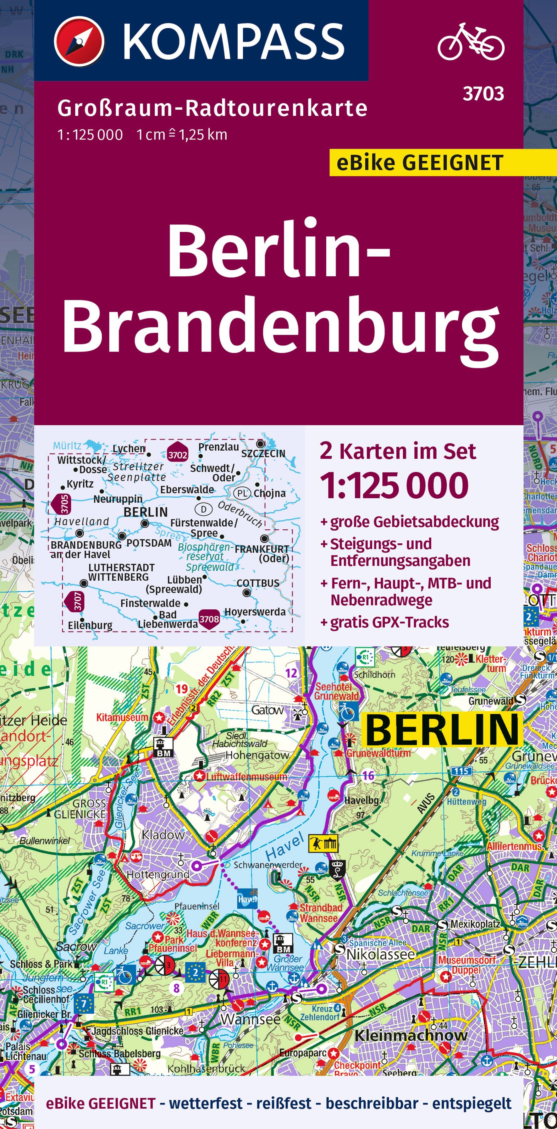 9783991216452 Cover Kompass Großraum-Radtourenkarte Berlin- Brandenburg