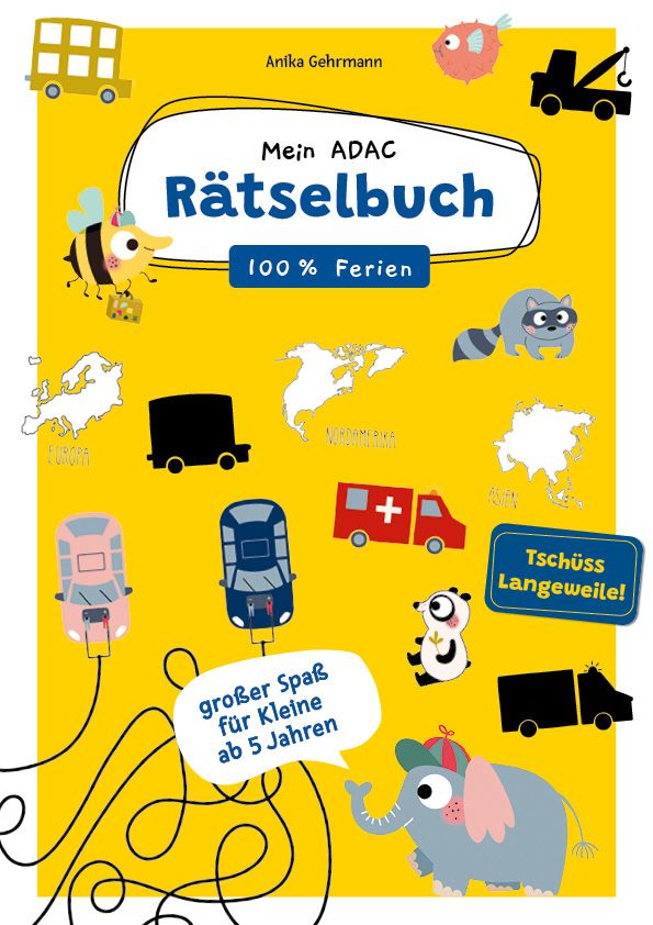 059100_Mein-ADAC-Raetselbuch_Cover_72-RGB ADAC Rätselbuch für Kinder, Gelbes Cover mit verspielten Figuren und Autos