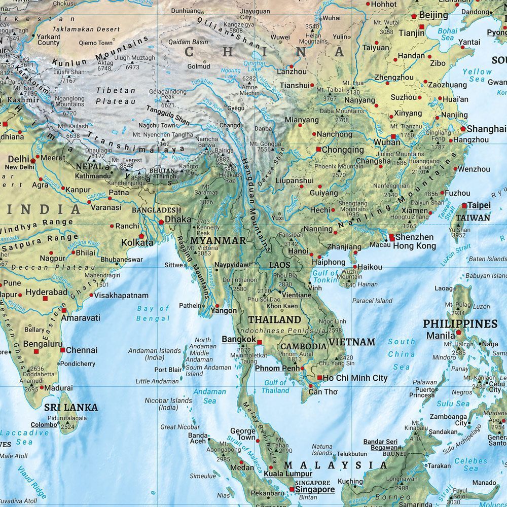Karte, Asien, Süd-Asien, Indien, Südostasien