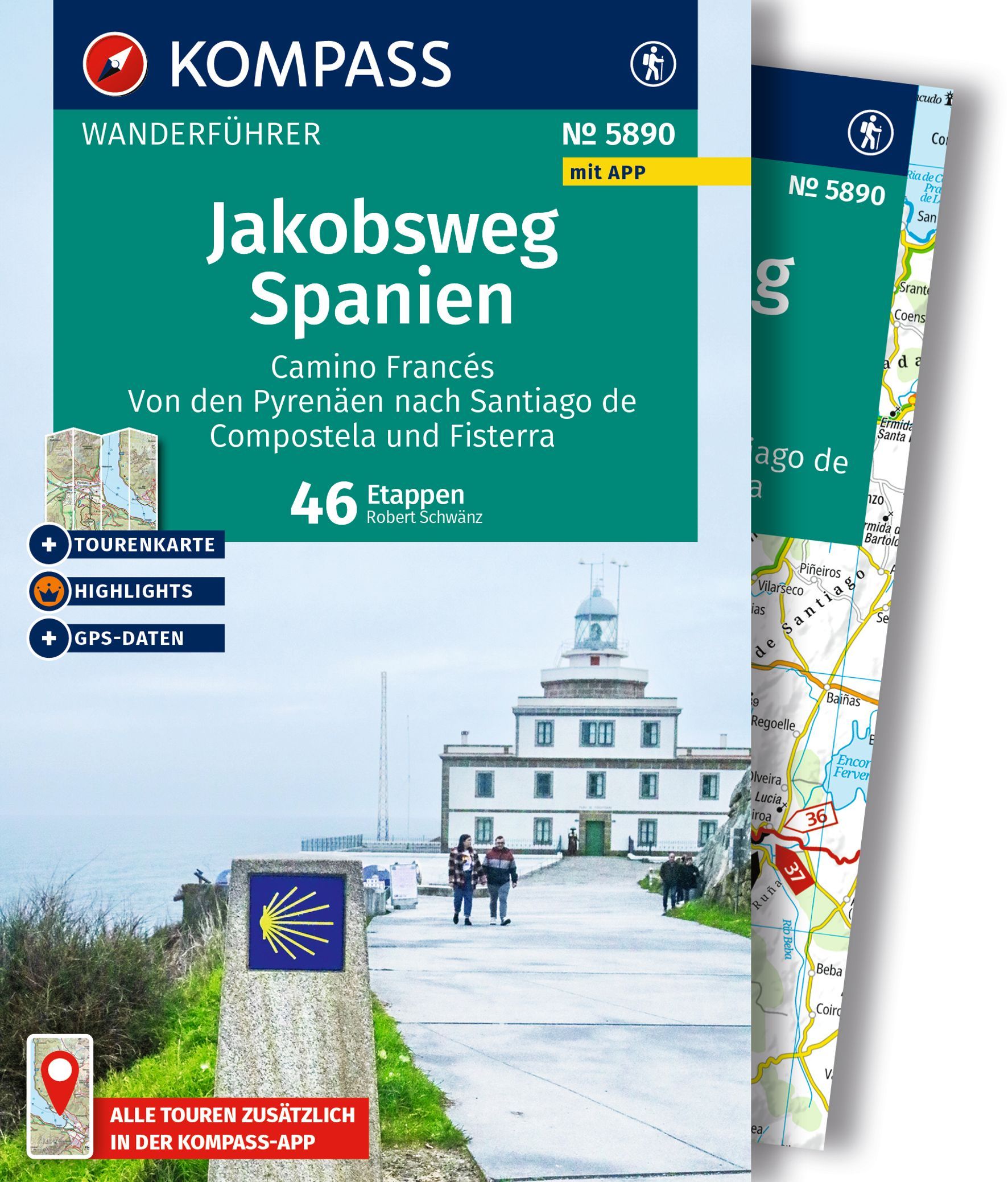 KOMPASS Wanderführer Jakobsweg Spanien, 46 Etappen Werbung, Plakat, Person