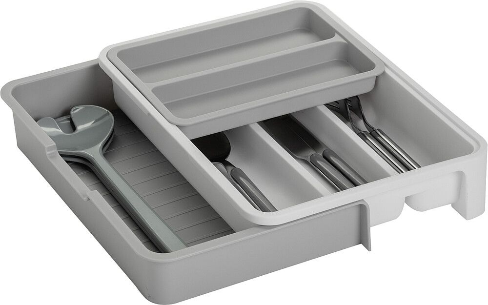 99847412008eFzxJ8ckVLI7 Brunner Besteckkasten in Grau mit Ausgeschobenem unterem Fach