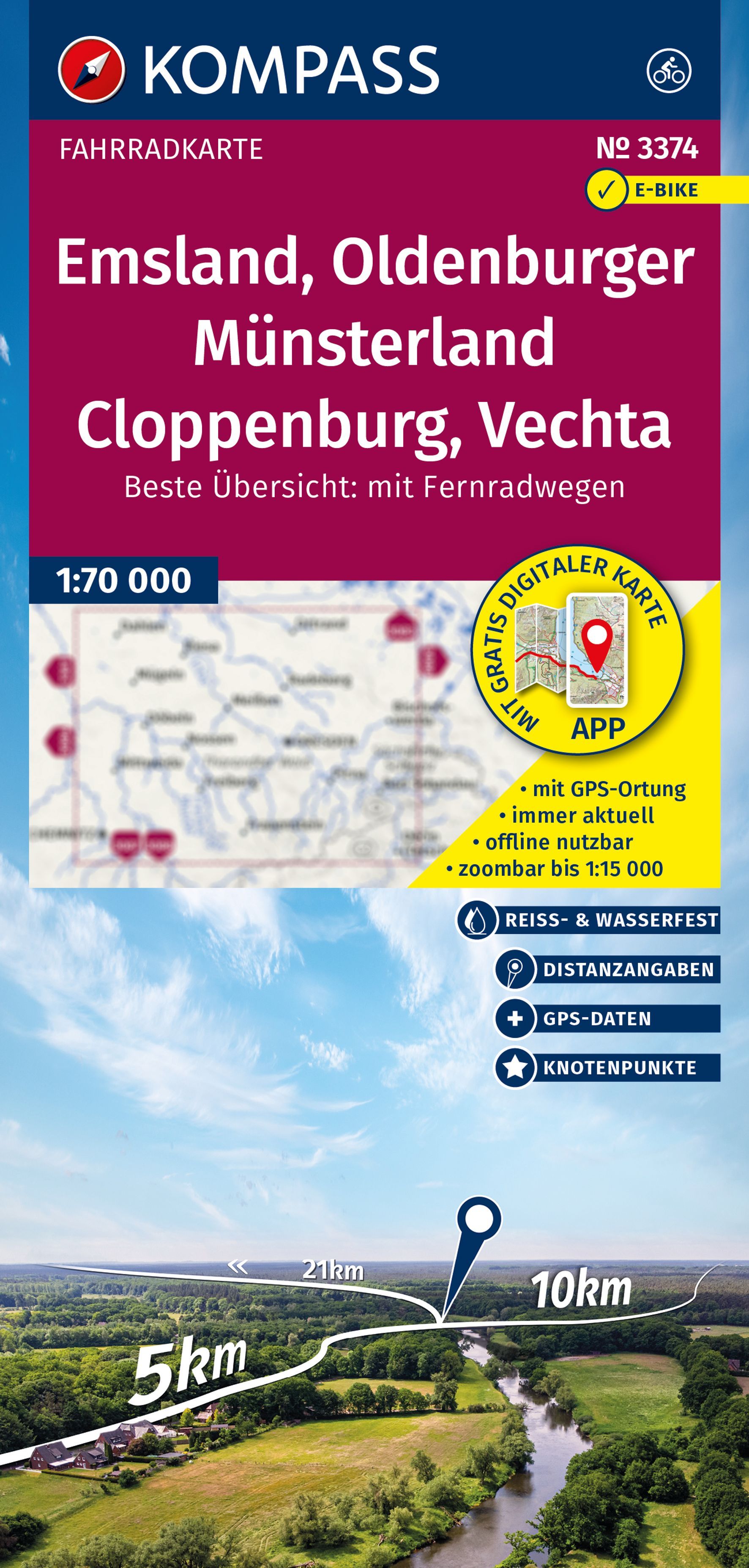 KOMPASS Fahrradkarte Emsland, Oldenb. Münsterland Werbung, Plakat