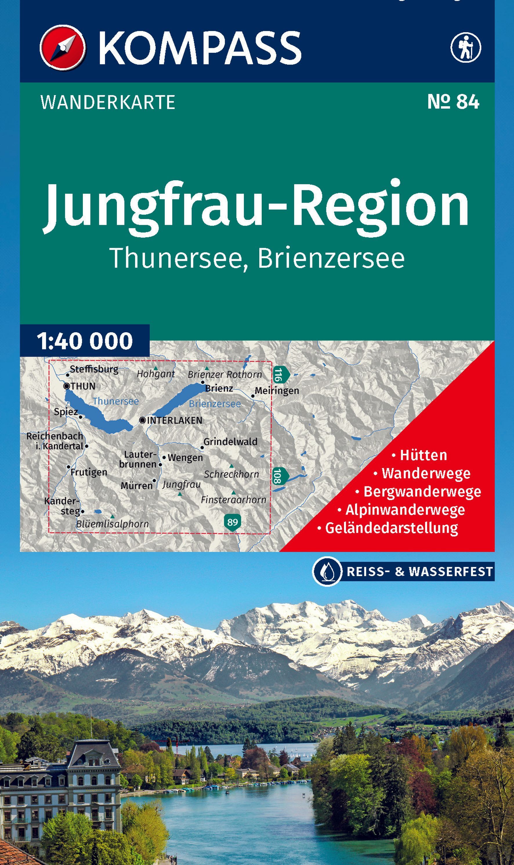 KOMPASS Wanderkarte 84 Jungfrau-Region, 1:40.000 Werbung, Plakat, Gebäude, Draußen, Gipfel