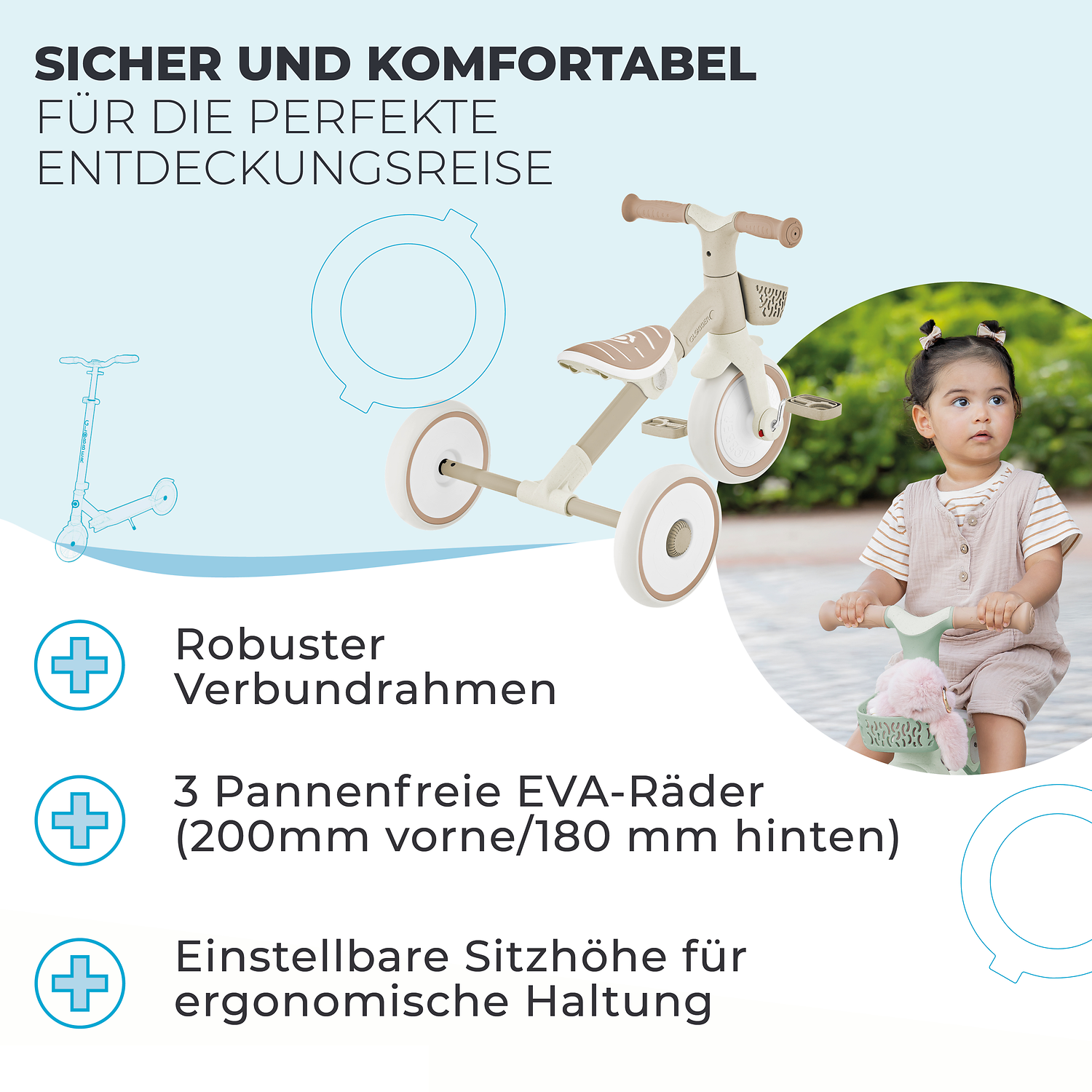 Kinderlaufrad, Dreirad, Beige, Sicherheit