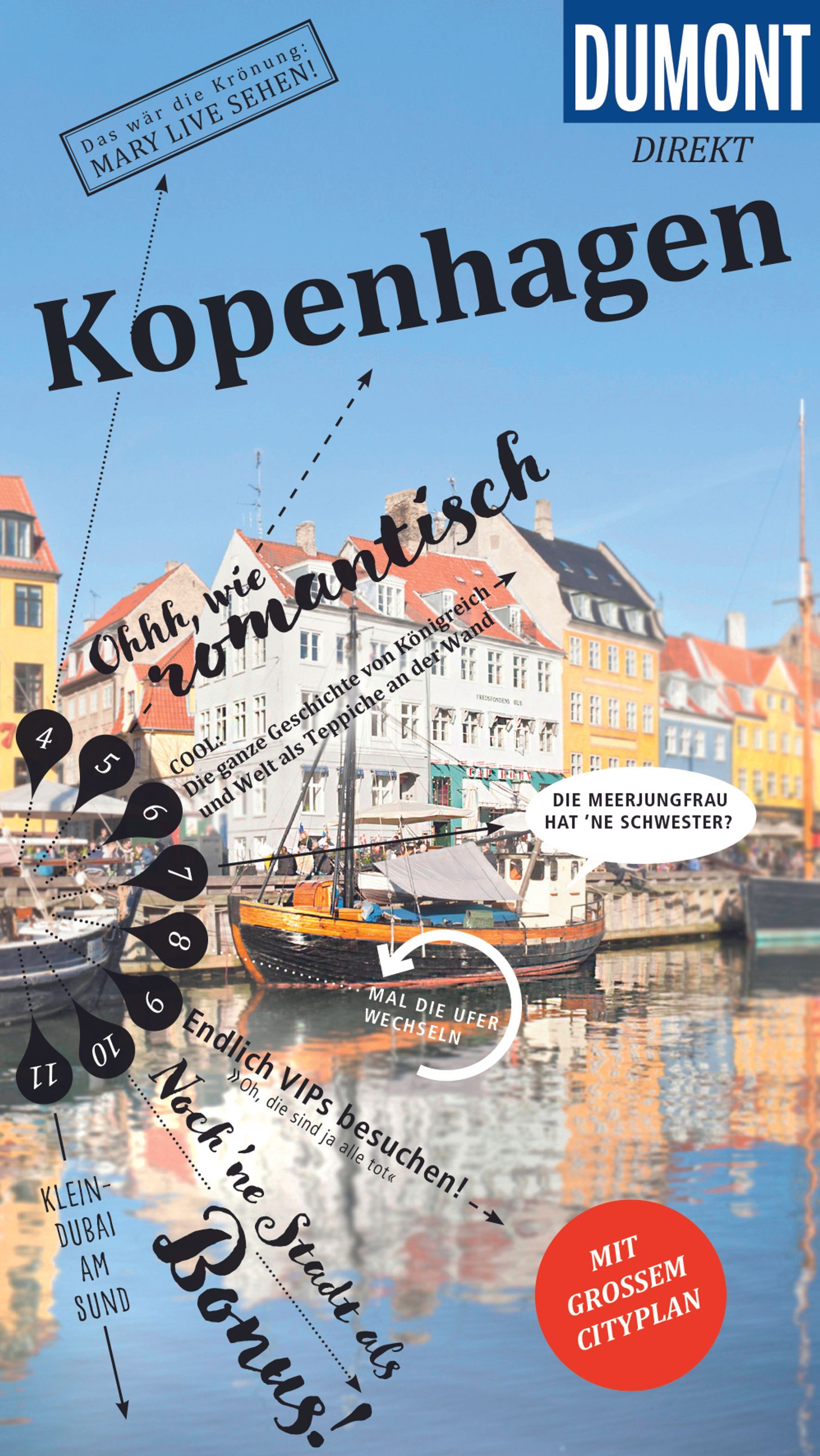 DuMont direkt Reiseführer Kopenhagen Uferpromenade, Werbung, Plakat, Hafen, Jacht