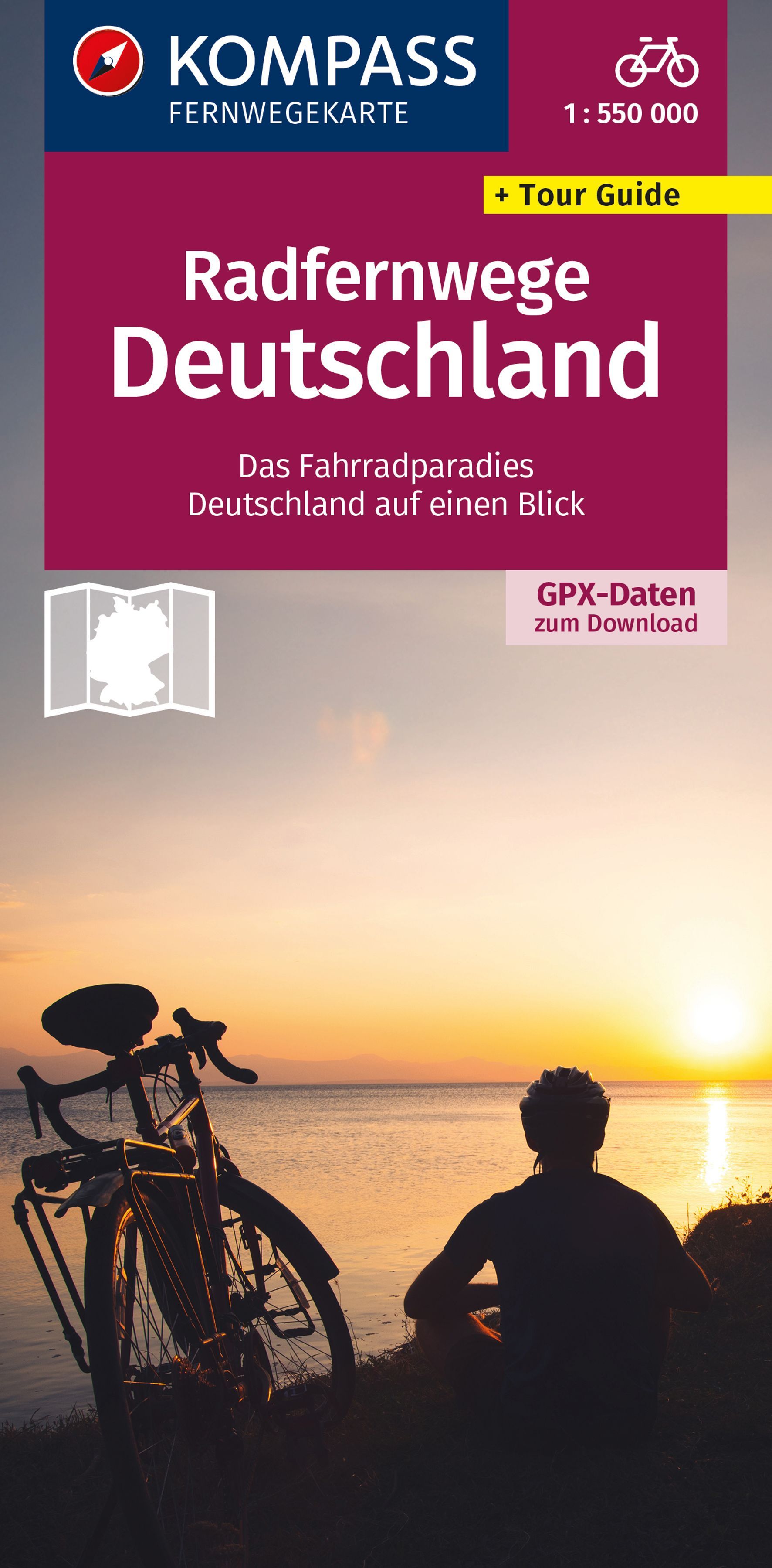 KOMPASS Radfernwegekarte Radfernwege Deutschland Werbung, Plakat, Fahrrad, Mann, Person
