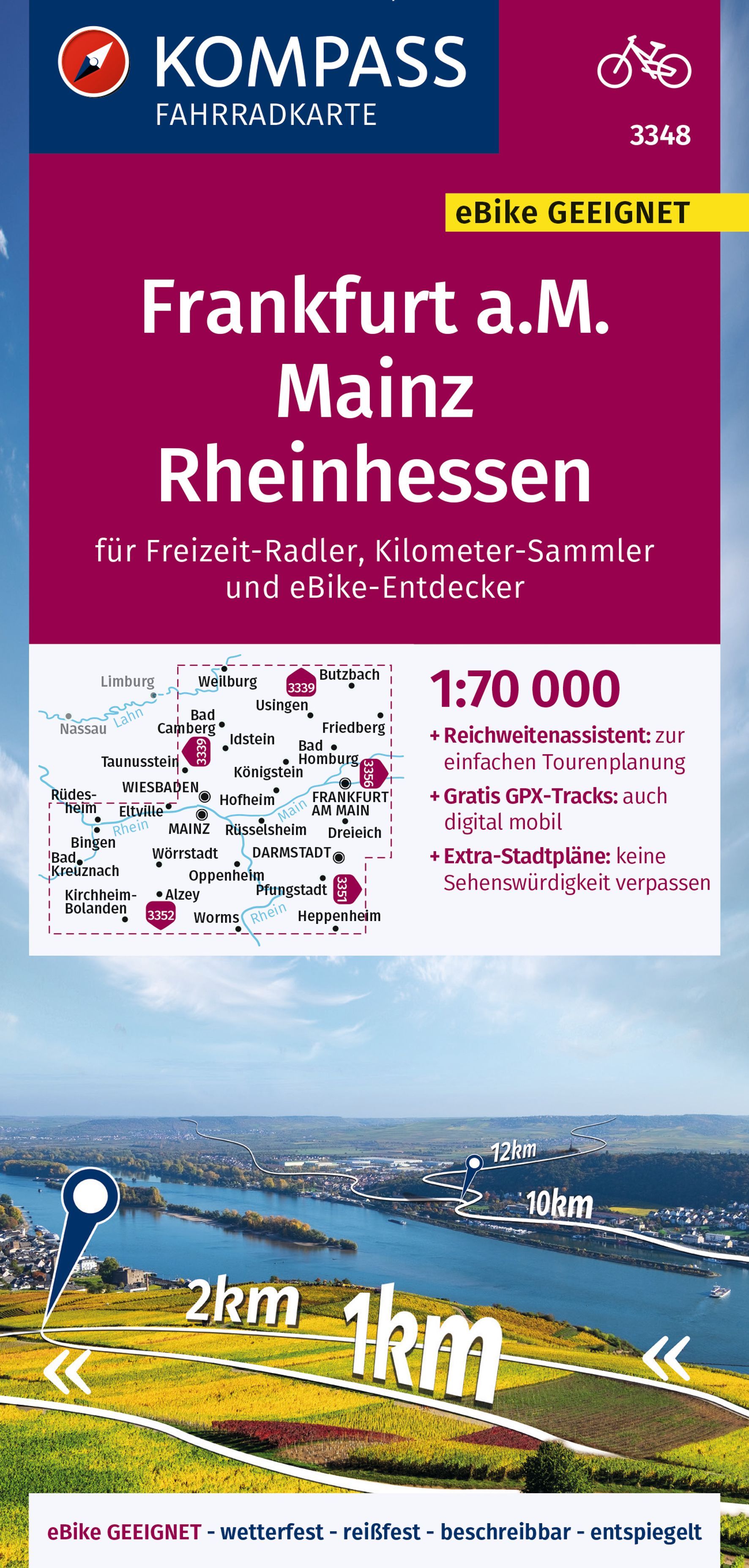 9783991214366 Cover Kompass Fahrradkarte Frankfurt am Main, Mainz, Rheinhessen