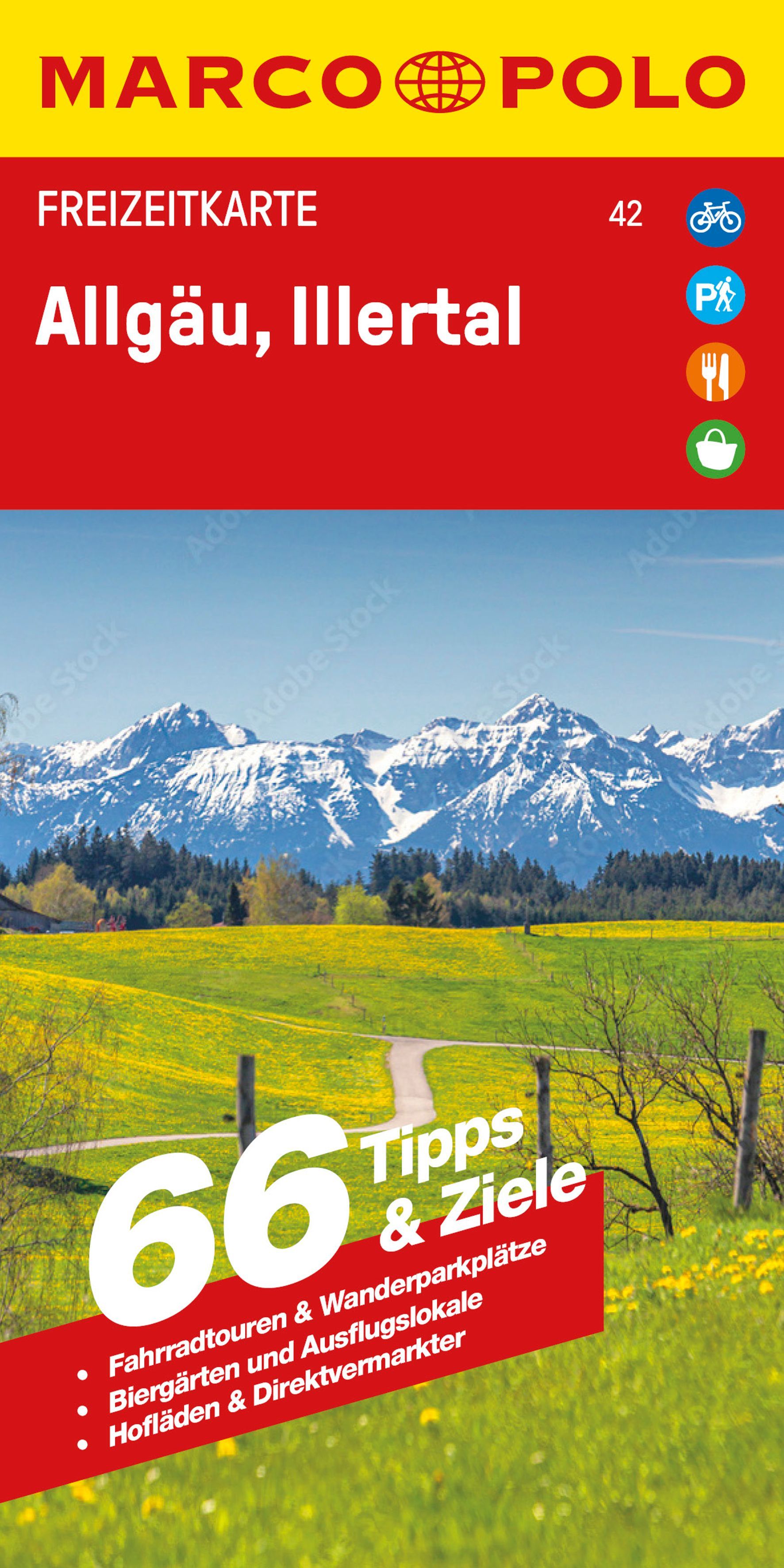 MARCO POLO Freizeitkarte 42 Allgäu, Illertal Cover Marco Polo Freizeitkarte Allgäu, Illertal. Wiese mit Alpenlandschaft im Hintergrund