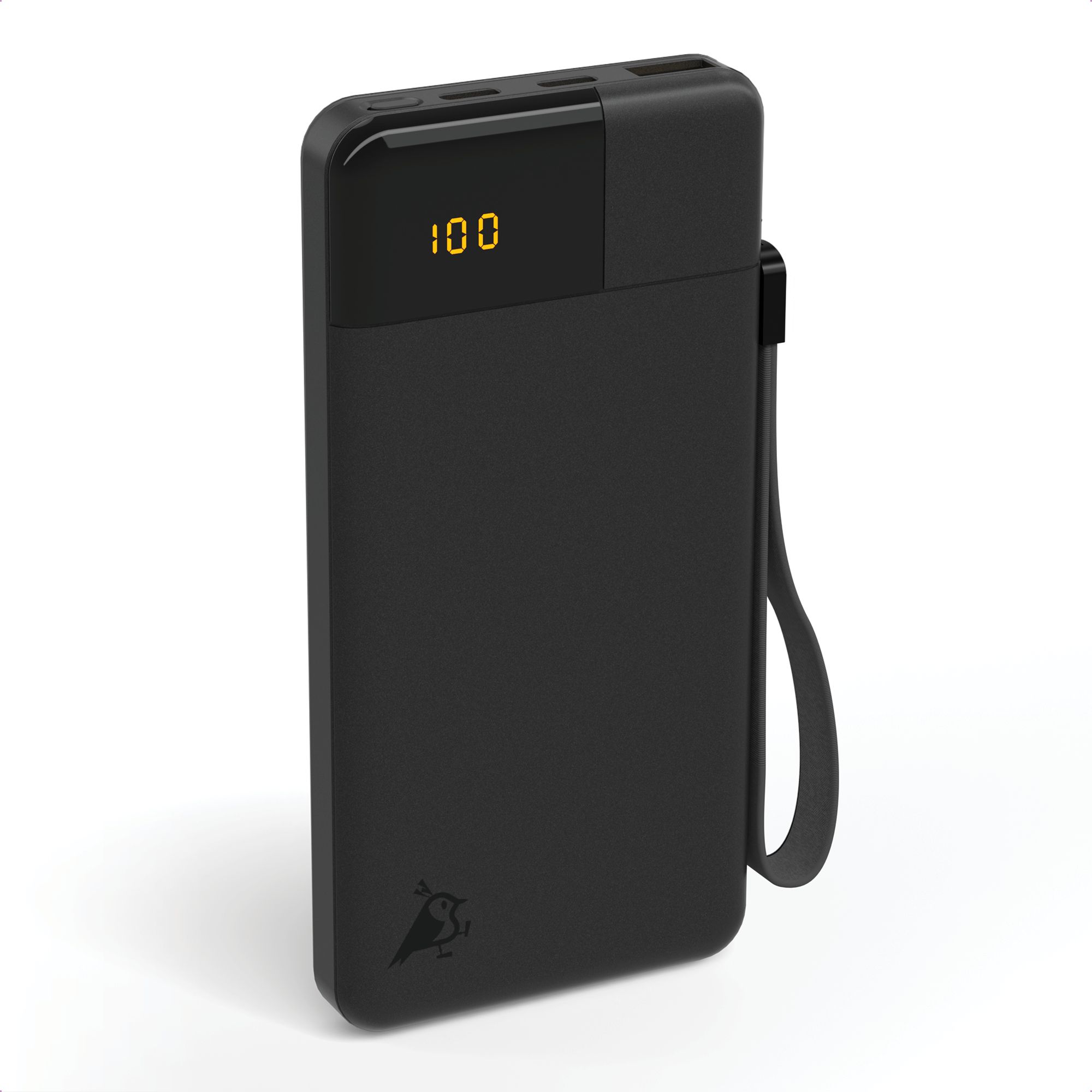 Power bank, Portable charger, Digital display, Schwarz, Kroko-Halterung