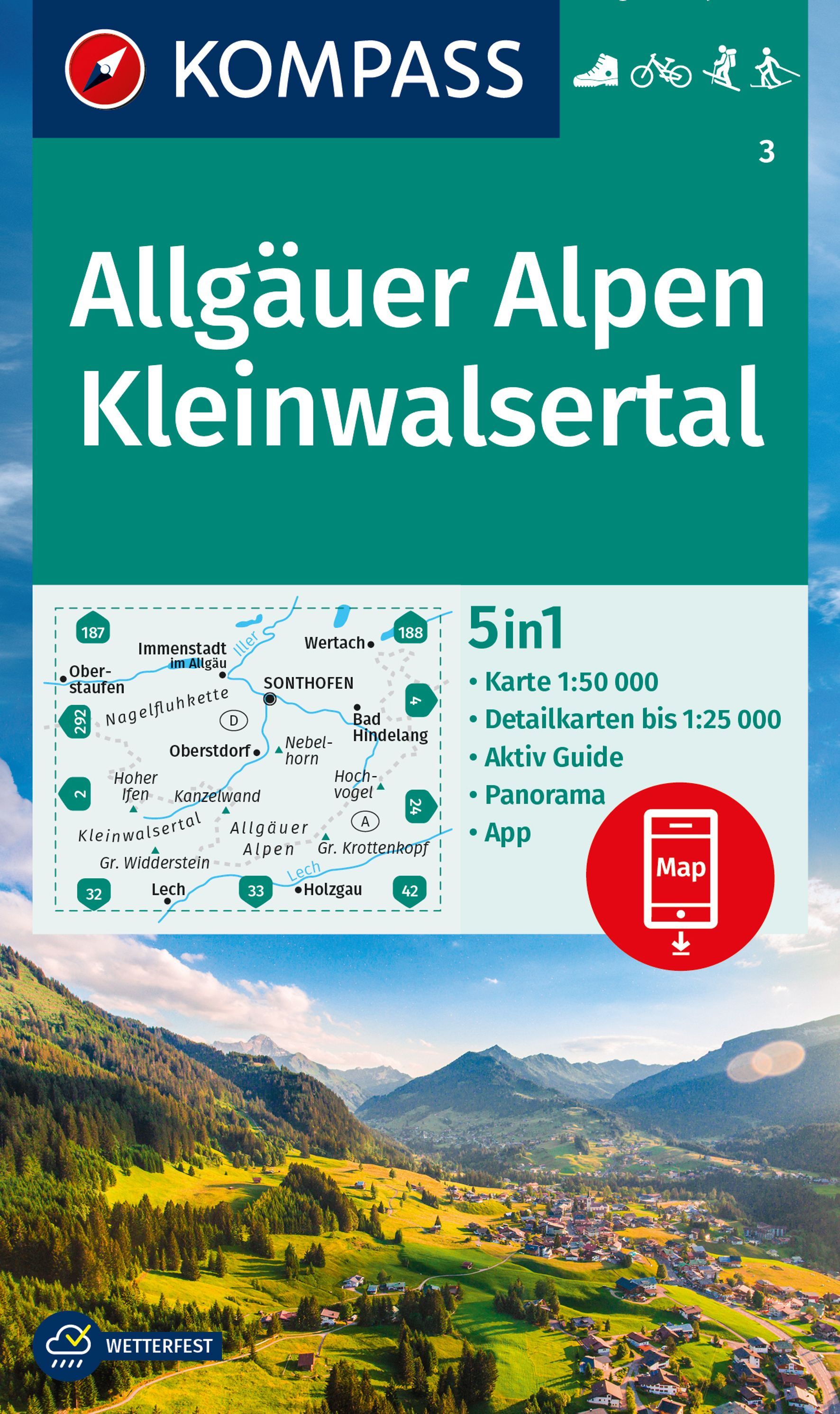 9783991219521 Cover Kompass Wanderkarte Allgäuer Alpen, Kleinwalsertal
