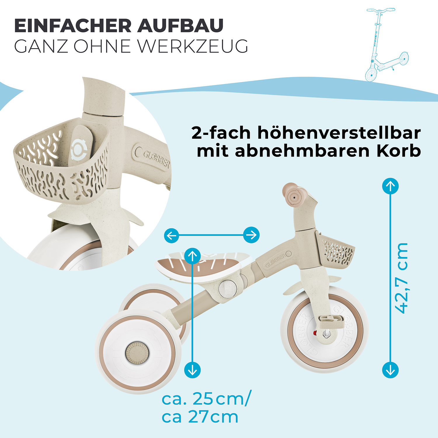 Kinderfahrzeug, Laufrad, Winkelräder, Holz, 2‑in‑1 Scooter