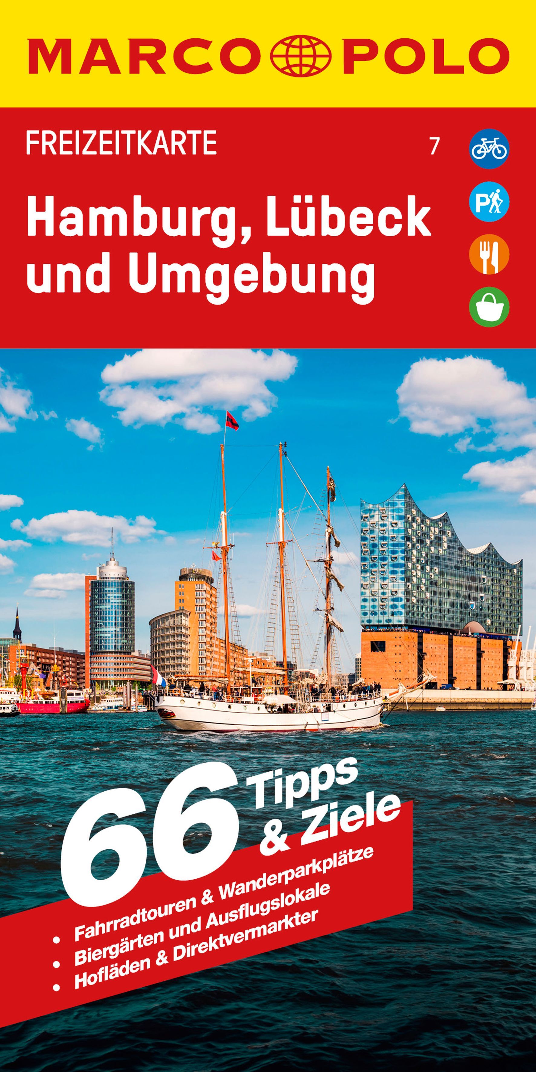 MARCO POLO Freizeitkarte Hamburg, Lübeck & Umgeb. Marco Polo Hamburg Freizeitkarte, Blick vom Wasser auf Hamburg mit Elbphilarmonie