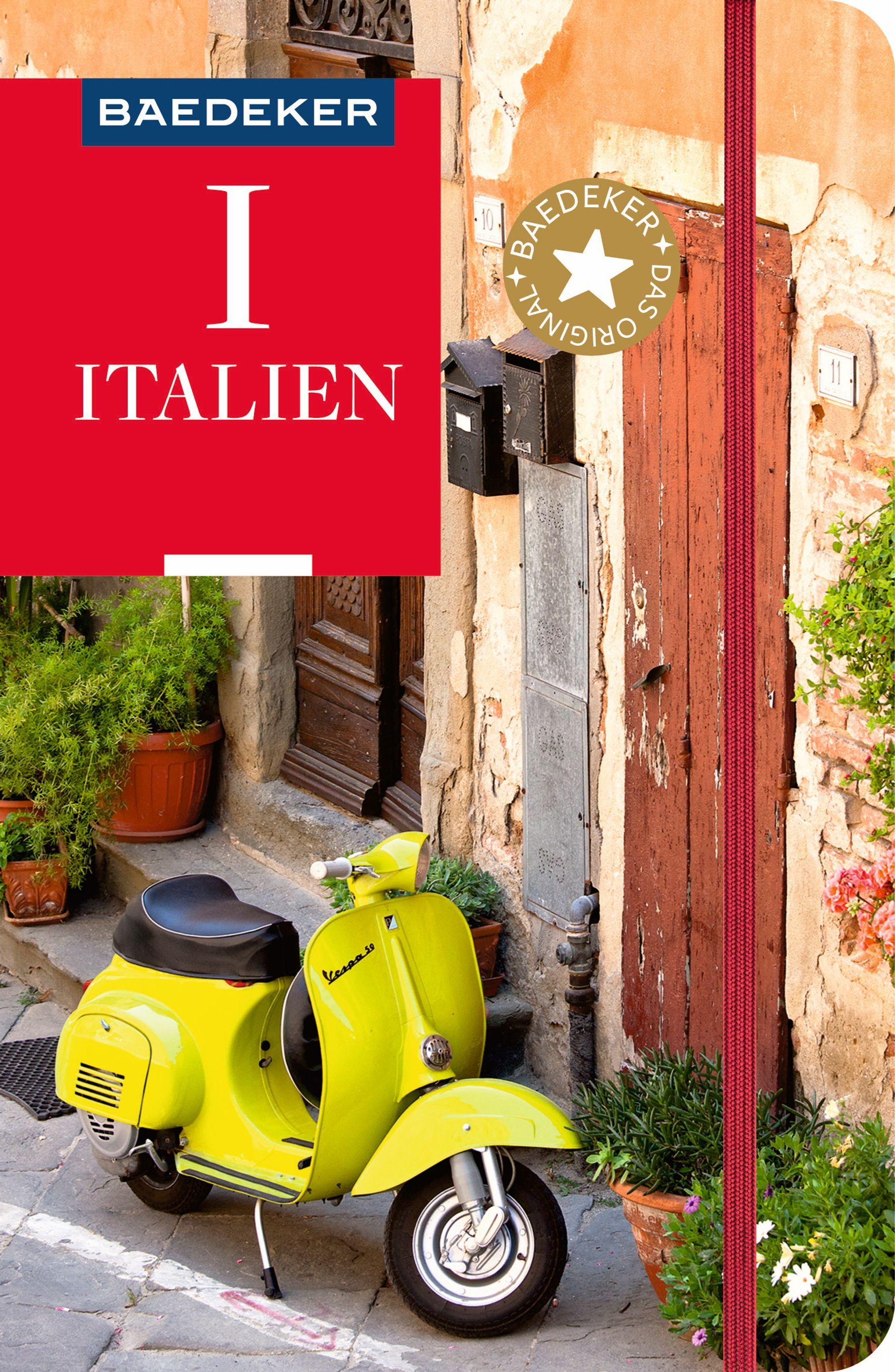 Baedeker Reiseführer Italien Cover Baedeker Reiseführer Italien.Roller, Motorrad, Rad, Motorroller, Pflanze