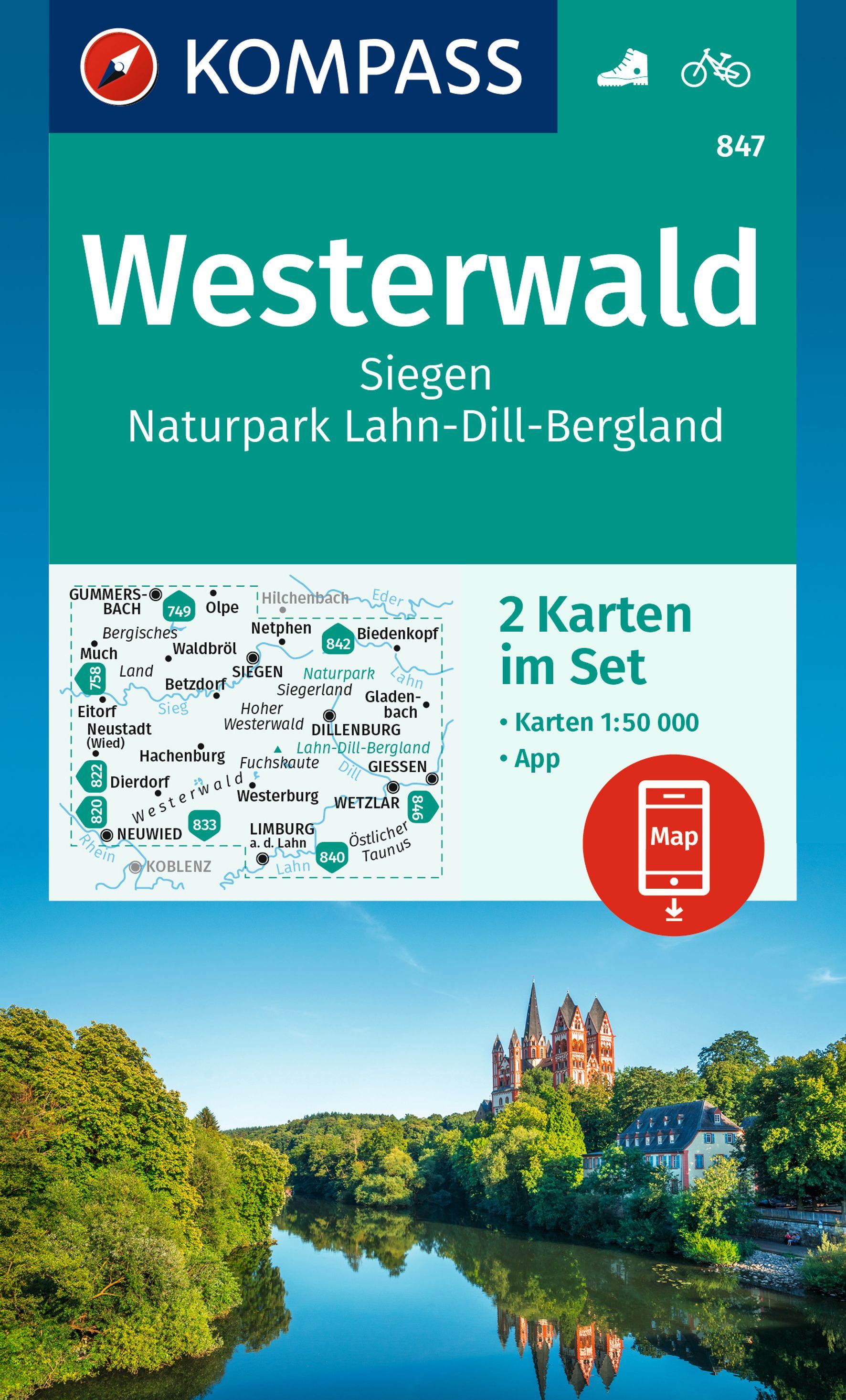 9783991218876 Cover Kompass Wanderkarte Westerwald Siegen Naturpark Lahn-Dill- Bergland