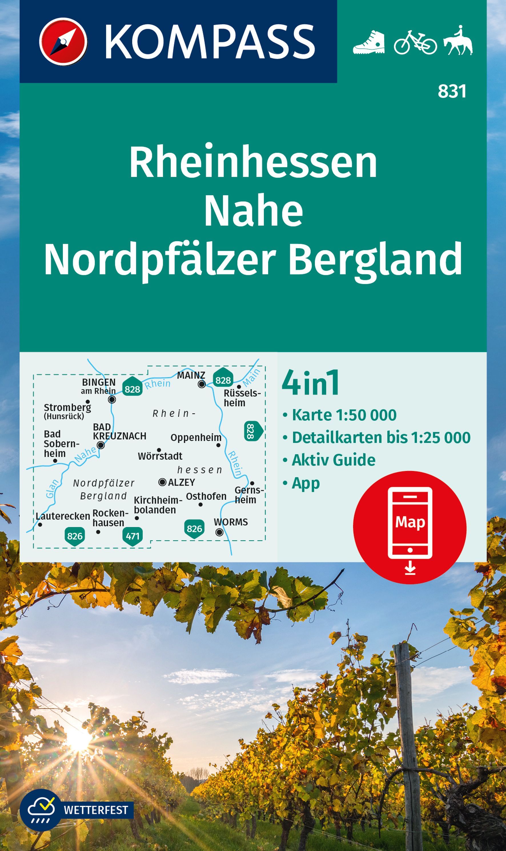 9783991218838 Cover Kompass Wanderkarte Rheinhessen Nahe, Nordpfälzer Bergland