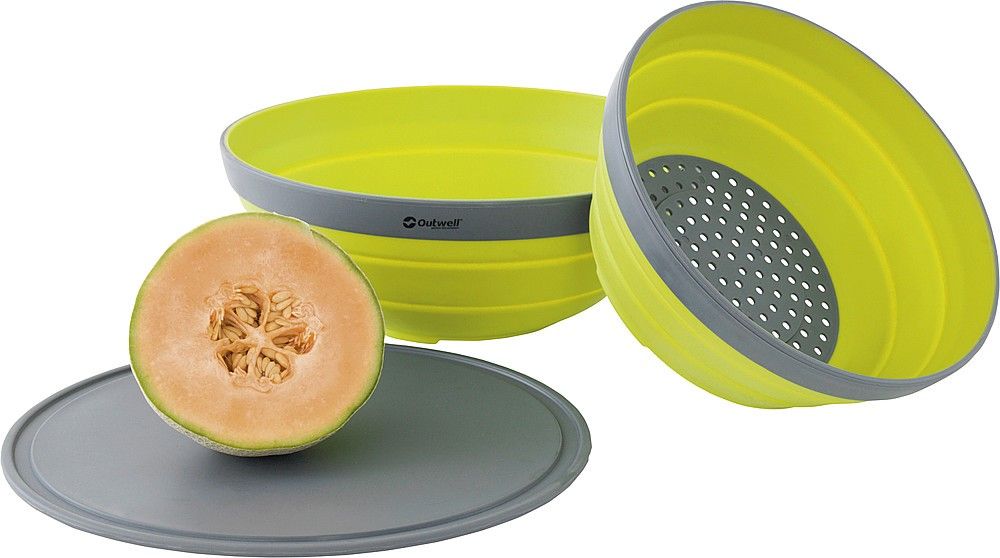 995564411m5Yslp3gqrwAX Outwell Schüssel und Sieb, faltbar shadow green mit grauen Deckel