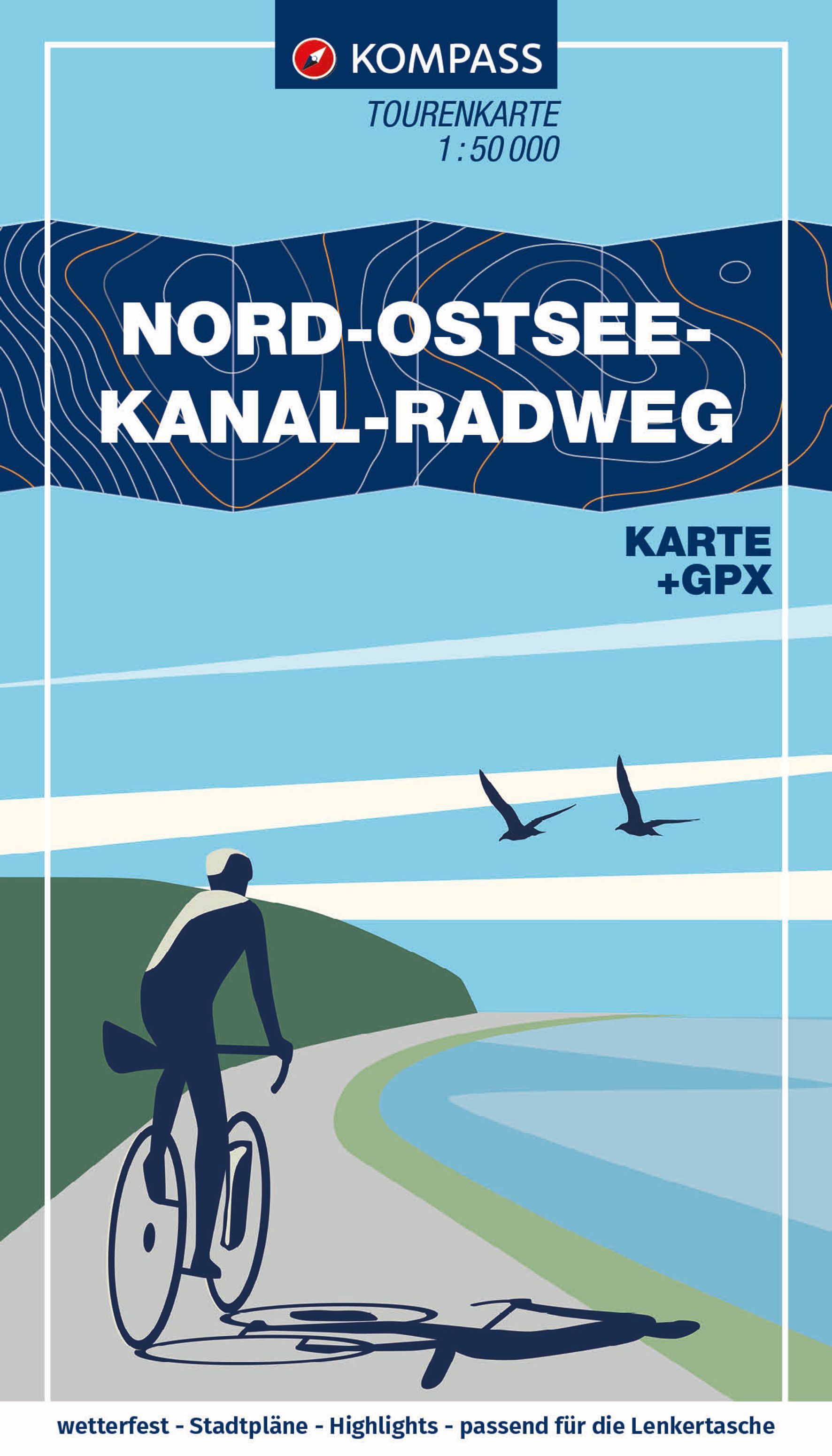 KOMPASS Fahrrad-Tourenkarte Nord-Ostsee-Kanal Werbung, Plakat, Tier, Vogel, Person