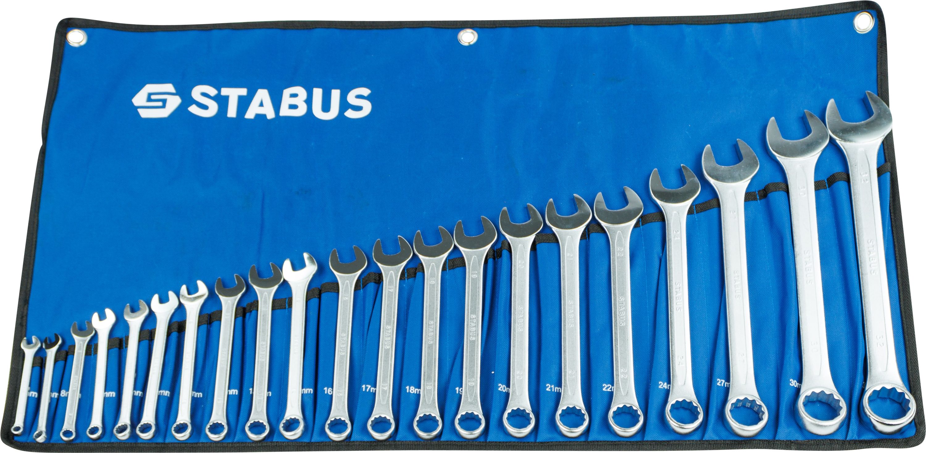 Ringmaulschlüsselset aufgereiht in blauer Stabus Tasche