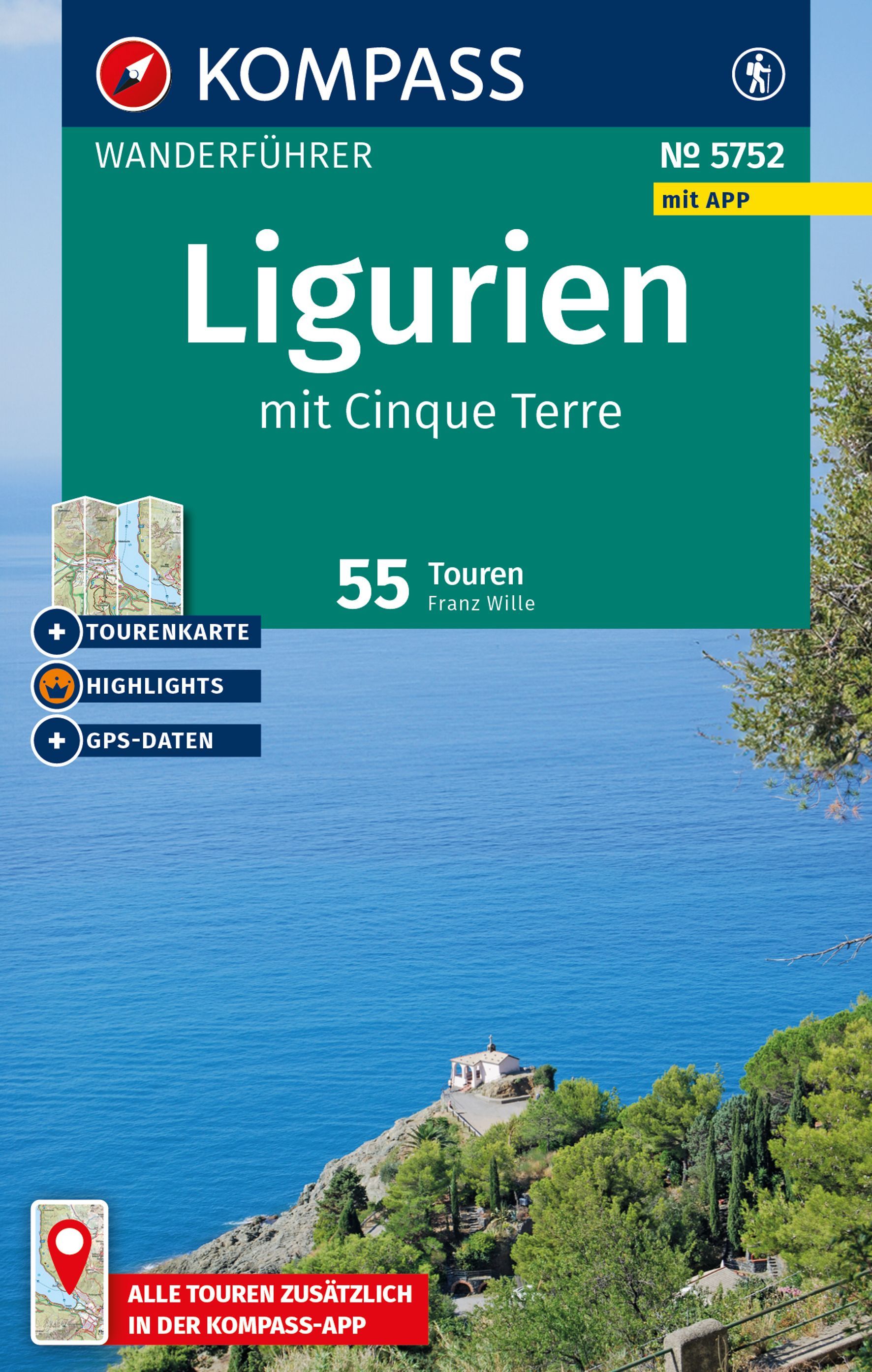 KOMPASS Wanderführer Ligurien, 50 Touren Land, Werbung, Meer, Plakat, Halbinsel