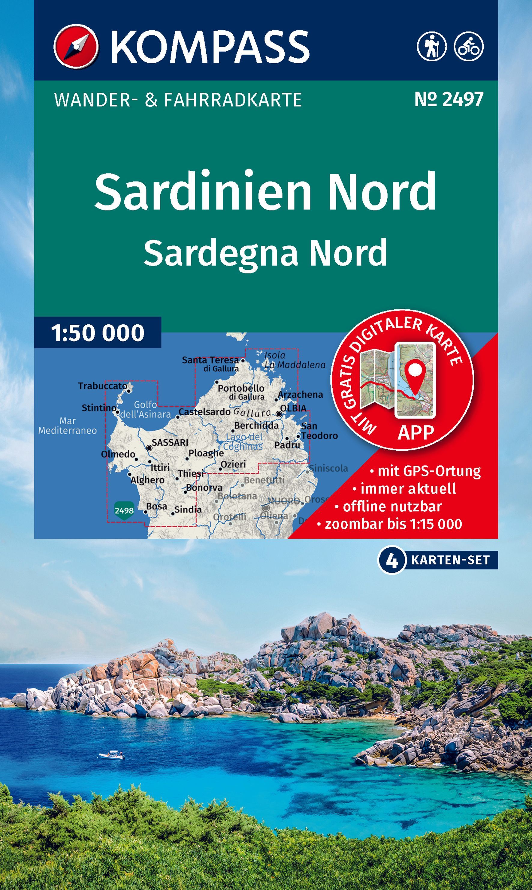 Wanderkarte, Sardinien Nord, Karten-Set, GPS-Karte, Blaue Küste