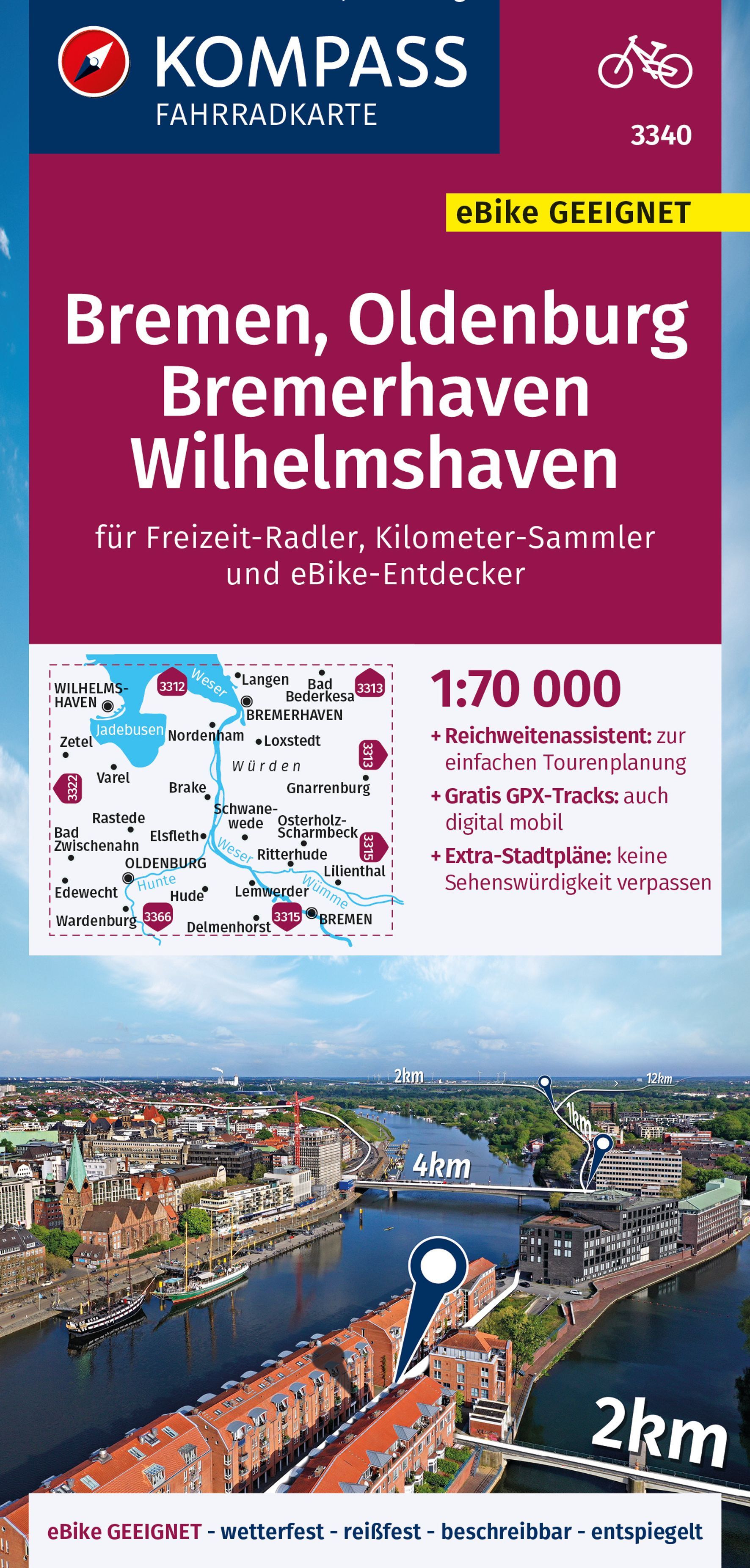 9783991214618 Cover Kompass Fahrradkarte Bremen, Oldenburg, Bremerhaven, Wilhelmshaven